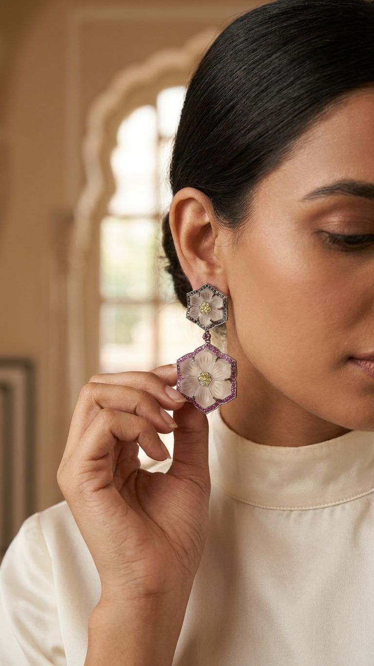 Crystal Ruby Earrings view 4 — Earrings in 92.5 Sterling Silver