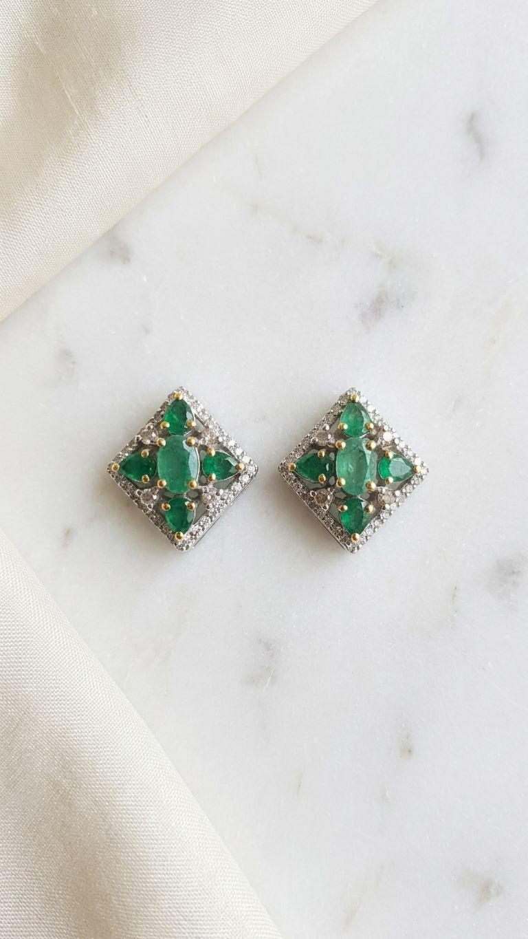 Emerald Stud view 3 — Studs in 92.5 Sterling Silver