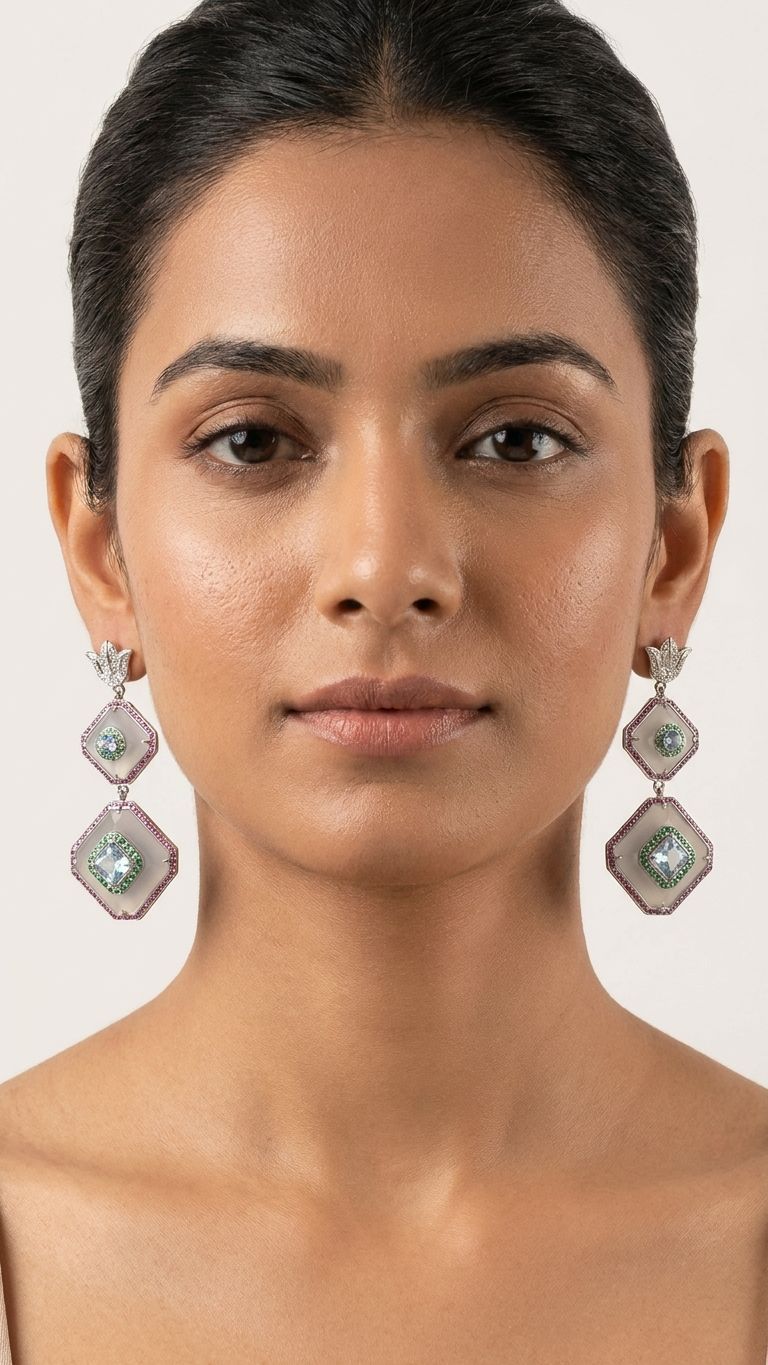 Aquamarine Crystal Earrings view 2 — Earrings in 92.5 Sterling Silver