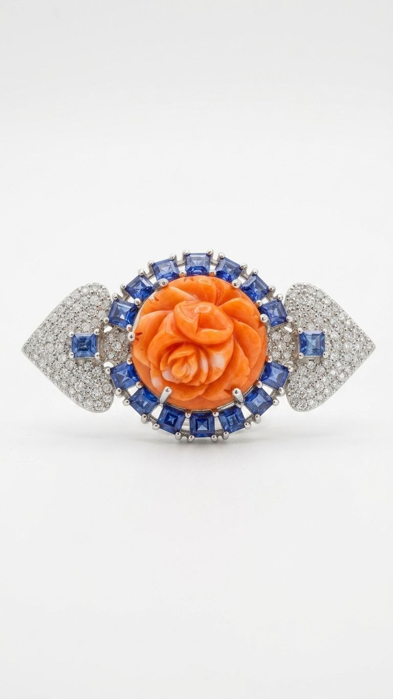 Coral Flower Tanzanite Brooch view 2 — Pendants in 92.5 Sterling Silver
