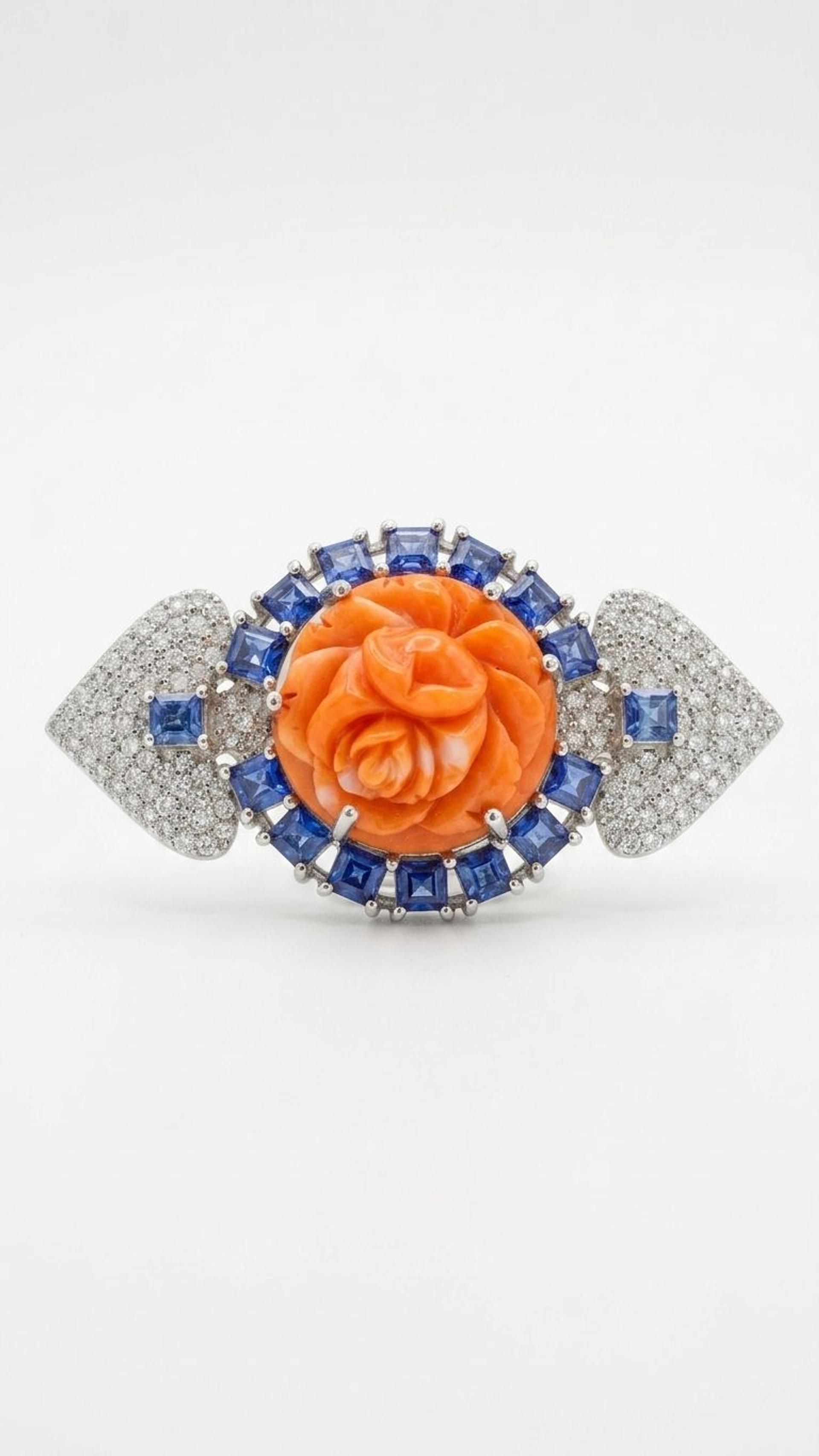 Coral Flower Tanzanite Brooch view 2 — Brooches in 92.5 Sterling Silver