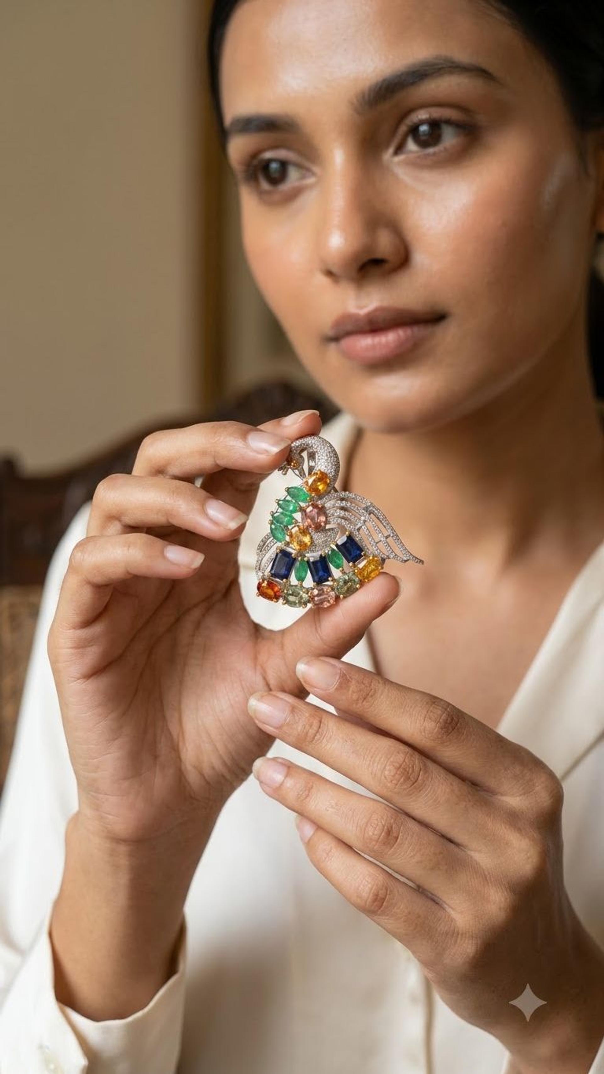 Multi Sapphire Brooche view 2 — Brooches in 92.5 Sterling Silver