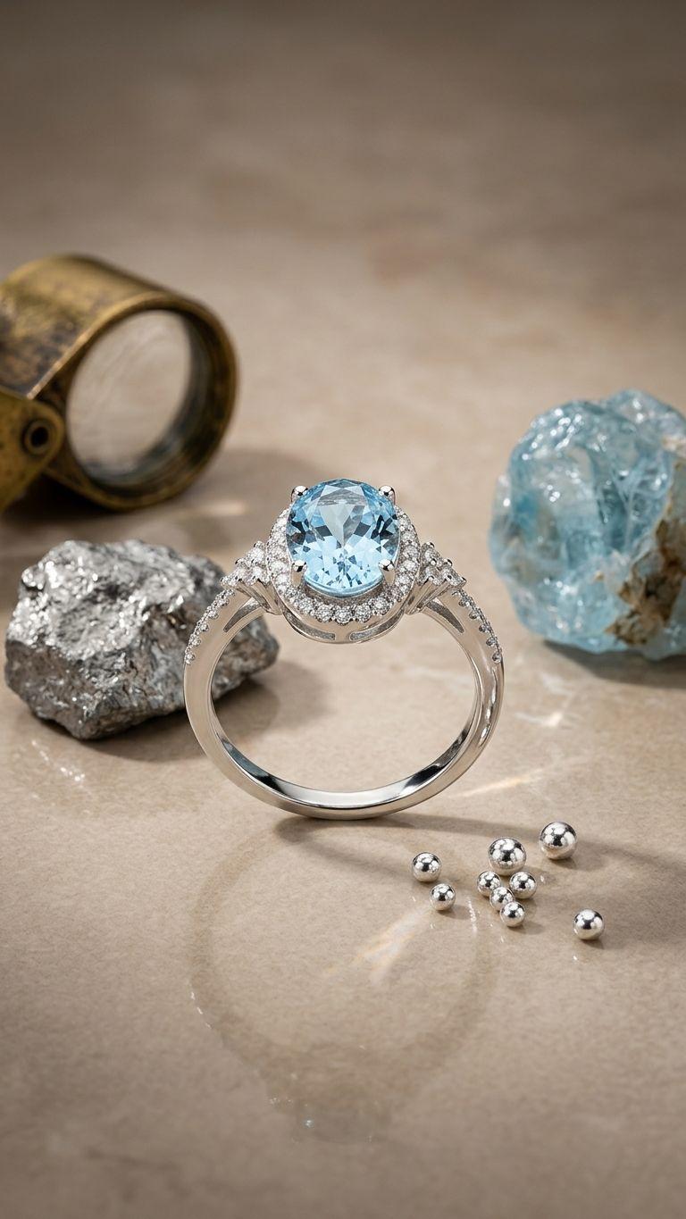 Aquamarine Aquamarine Ring in 92.5 Sterling Silver — Surya Jewellers Jaipur