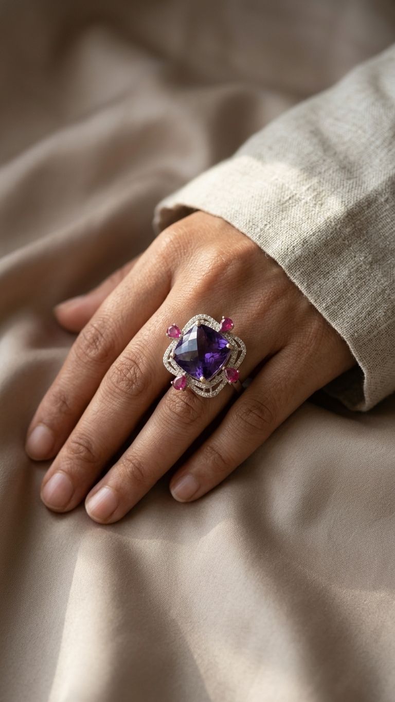 Amethyst Ruby Ring view 4 — Rings in 92.5 Sterling Silver