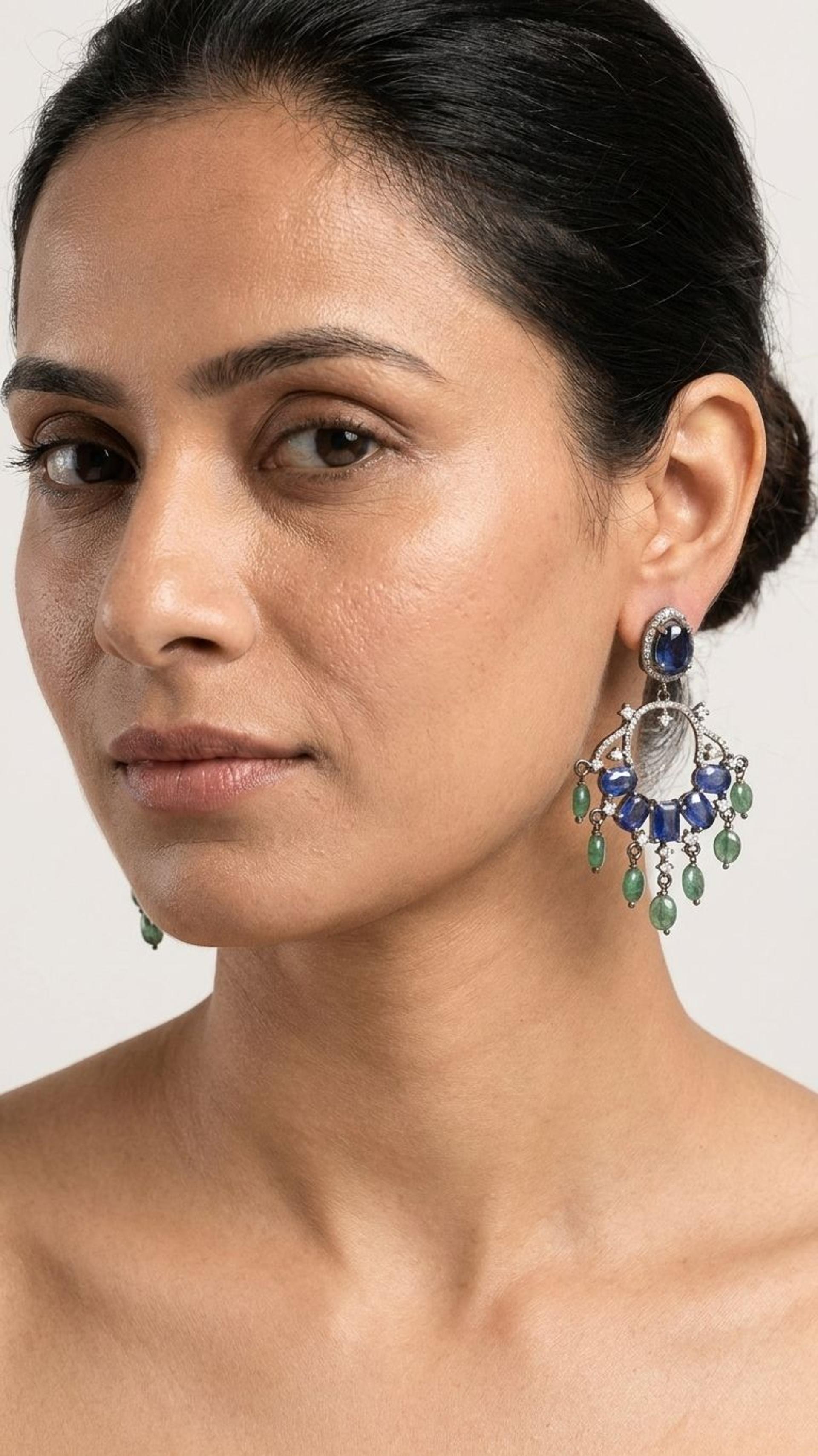 Emerald Emerald Kyanite Earrings in 92.5 Sterling Silver — Surya Jewellers Jaipur