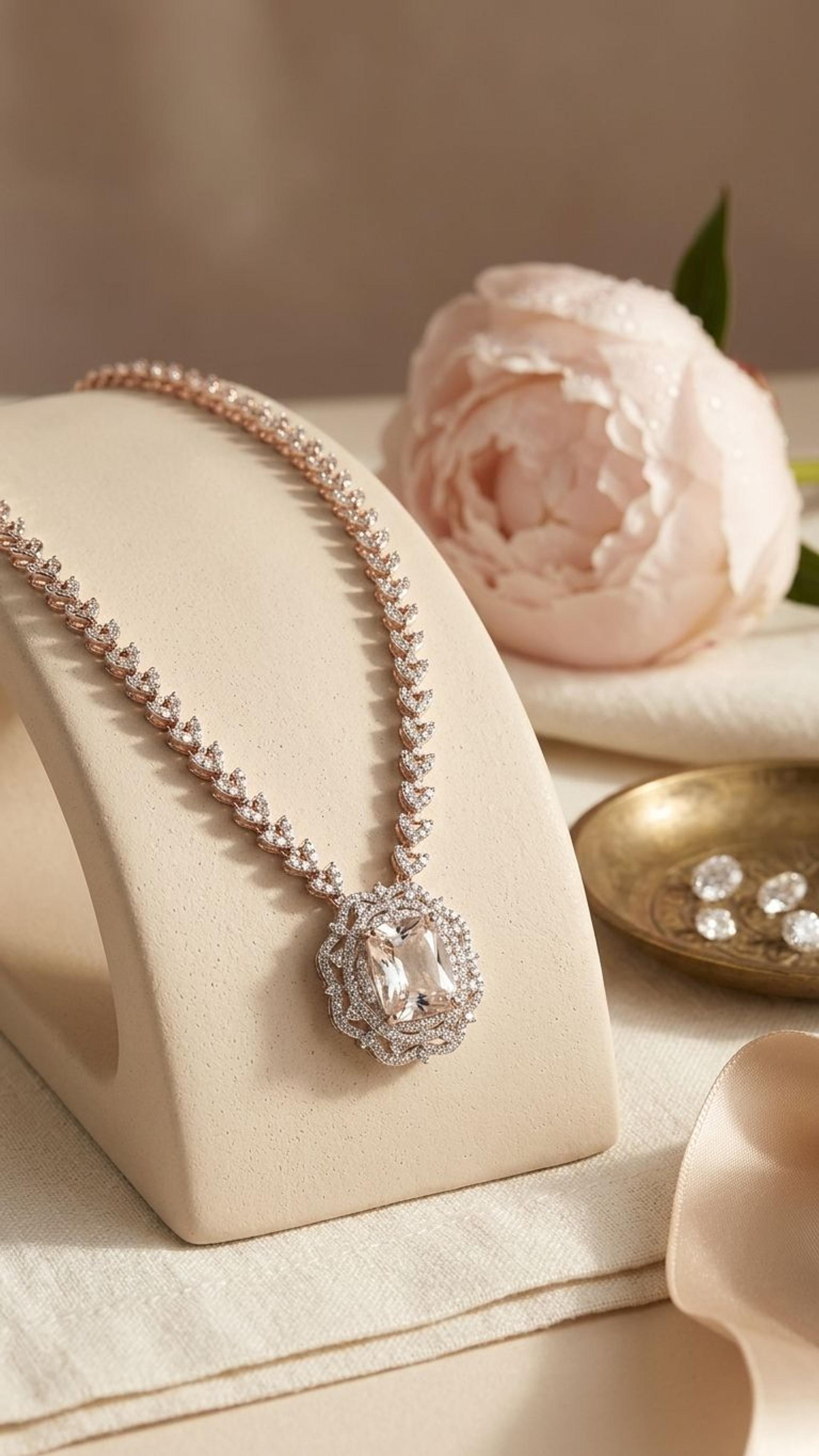 Morganite Necklace view 3 — Necklaces in 92.5 Sterling Silver