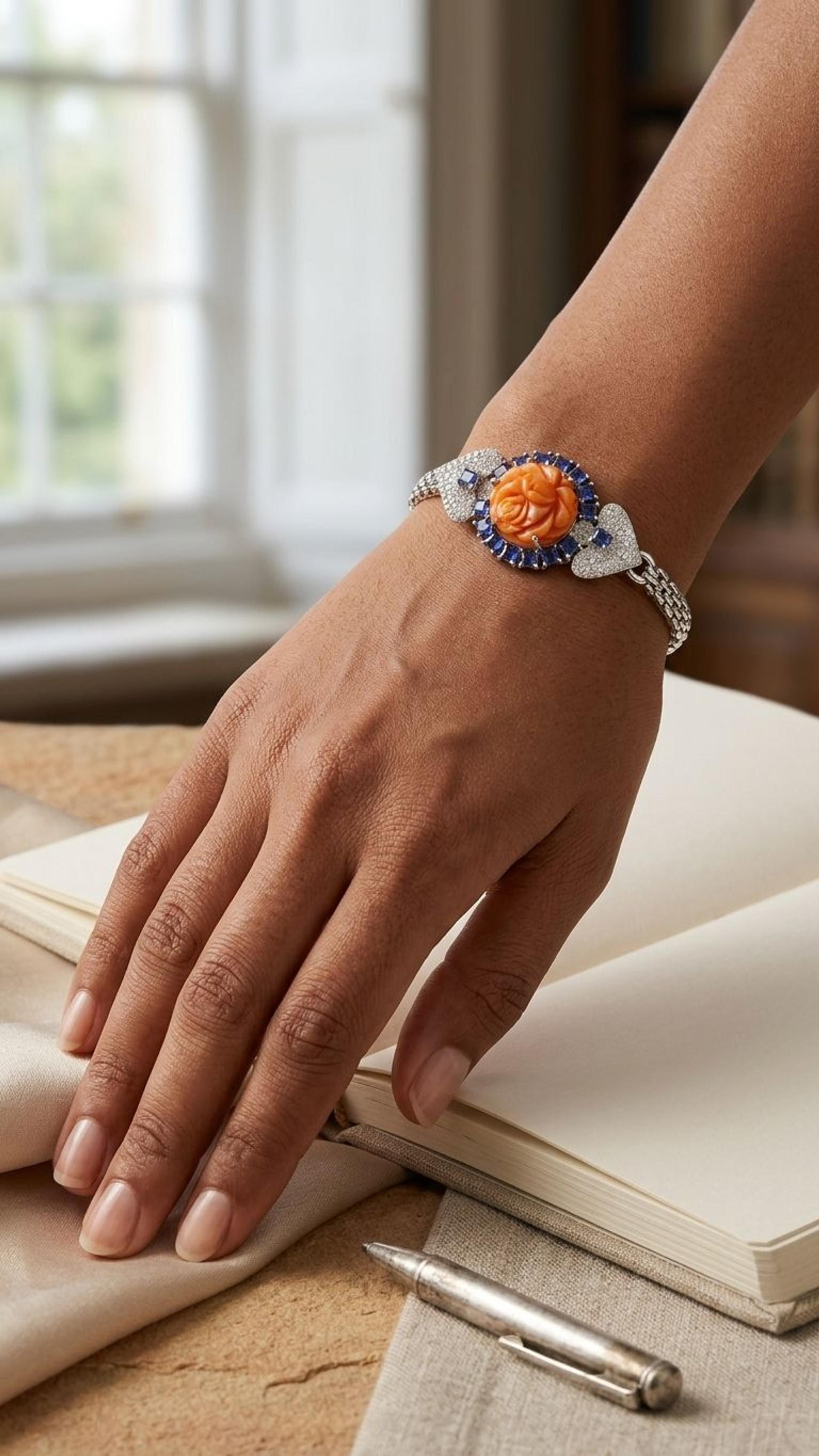 Coral Flower Tanzanite Brooch view 4 — Brooches in 92.5 Sterling Silver