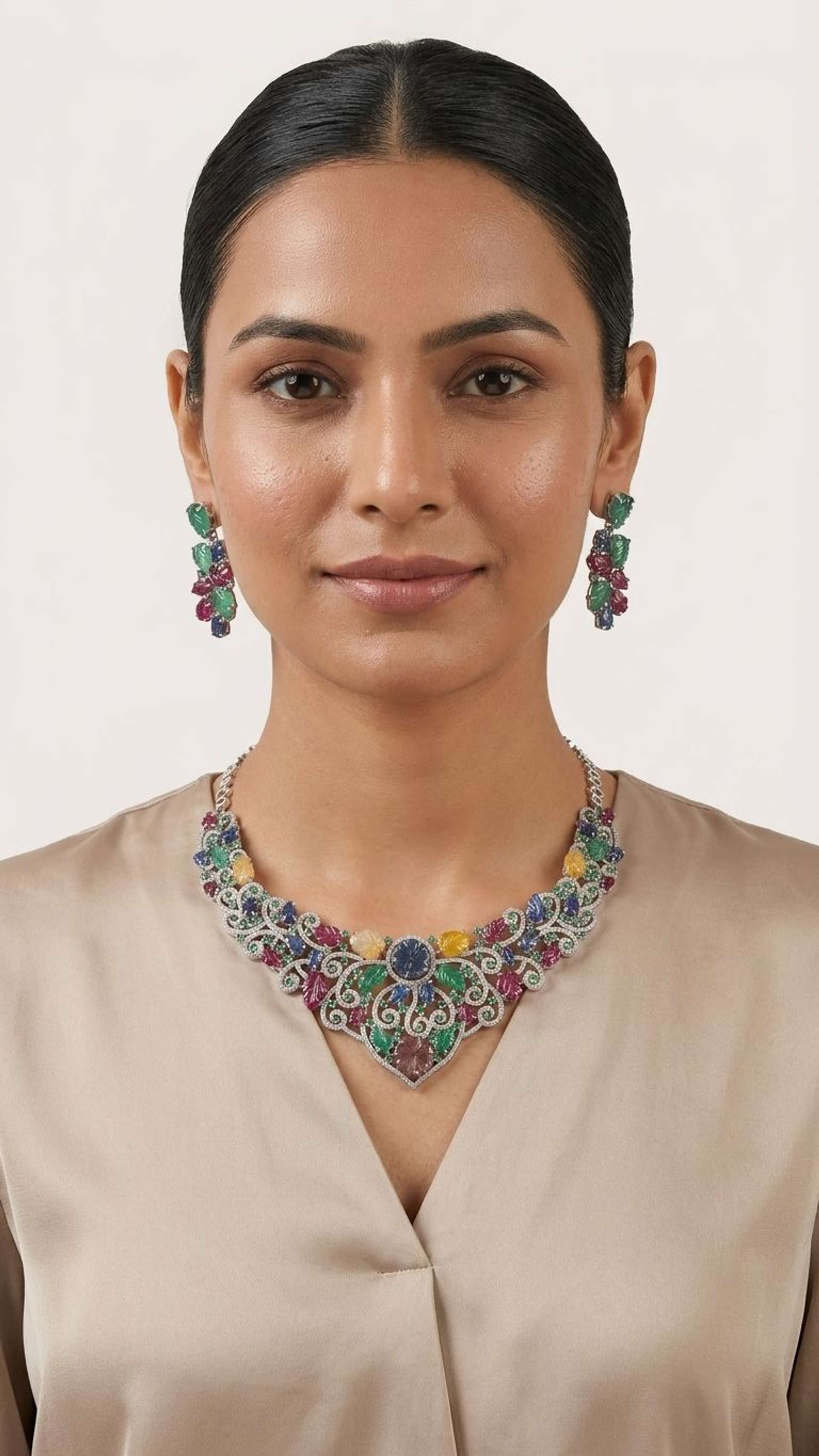 Emerald Multi Sapphire Necklace in 92.5 sterling silver by Surya Jewellers Jaipur