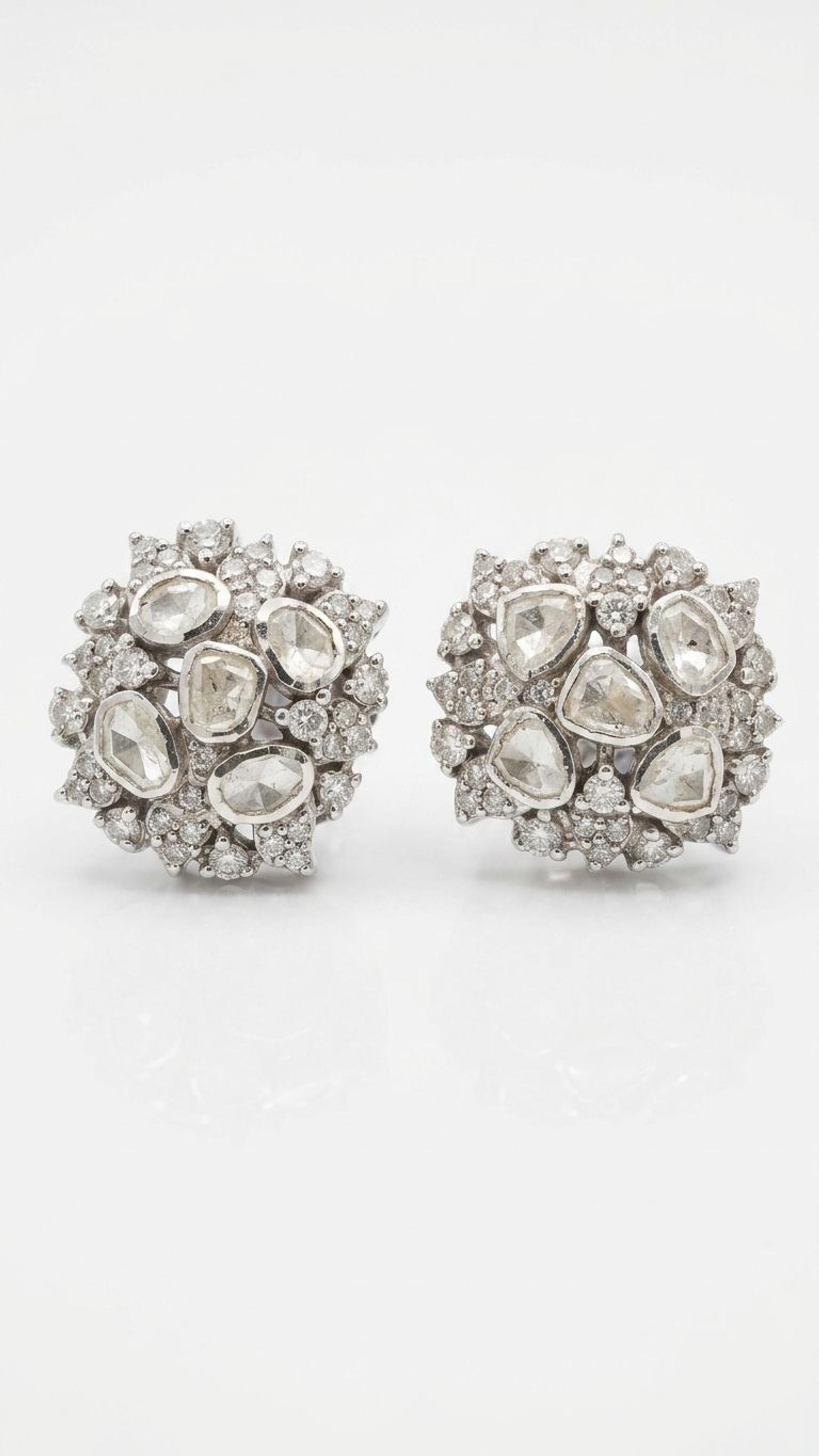 Diamond Polki Stud view 2 — Studs in 92.5 Sterling Silver