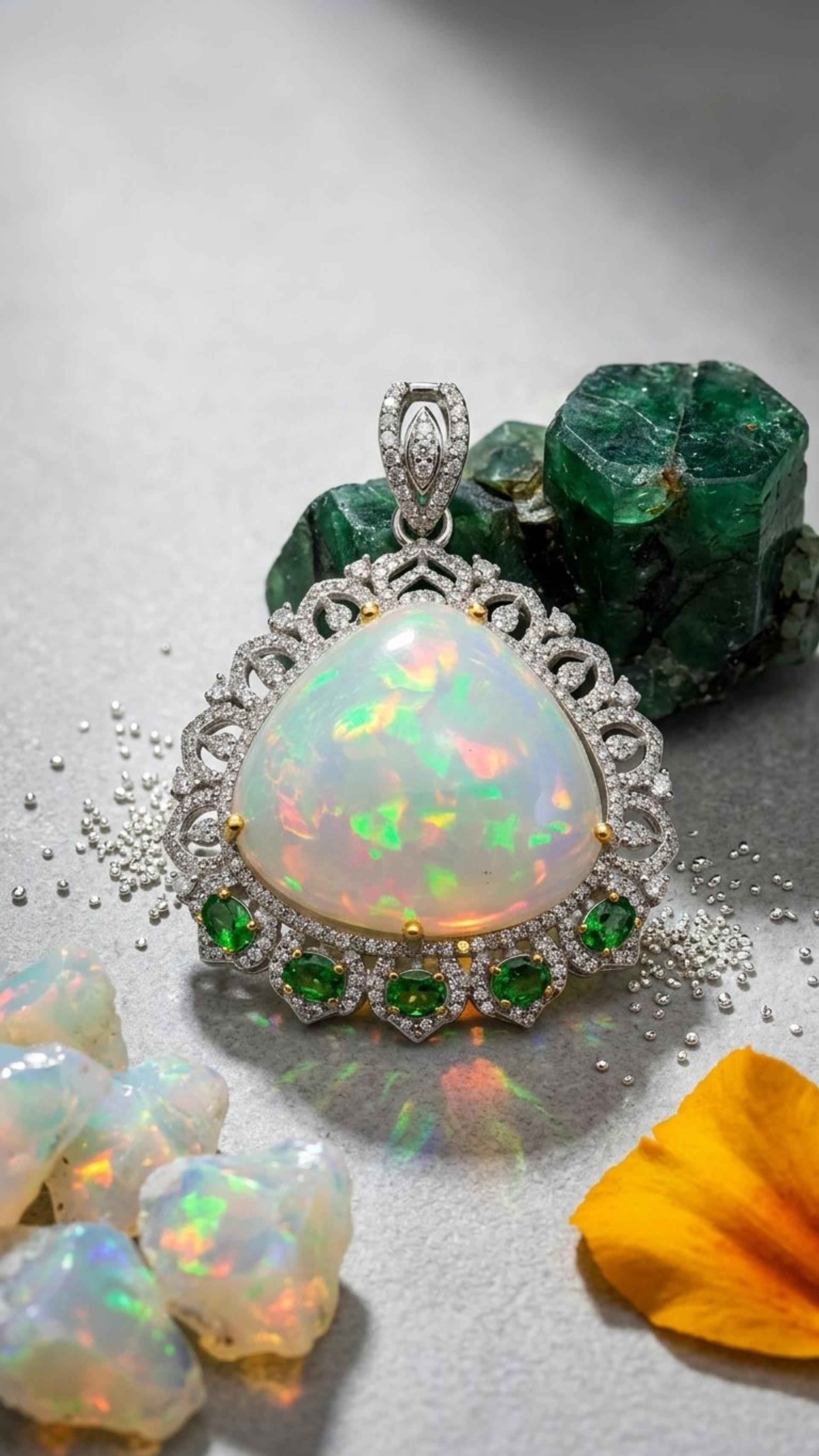 Tsavorite White Opal Pendant view 3 — Pendants in 92.5 Sterling Silver