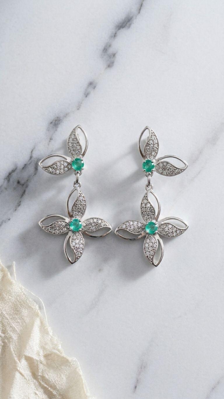 Emerald Emerald Earrings in 92.5 Sterling Silver — Surya Jewellers Jaipur