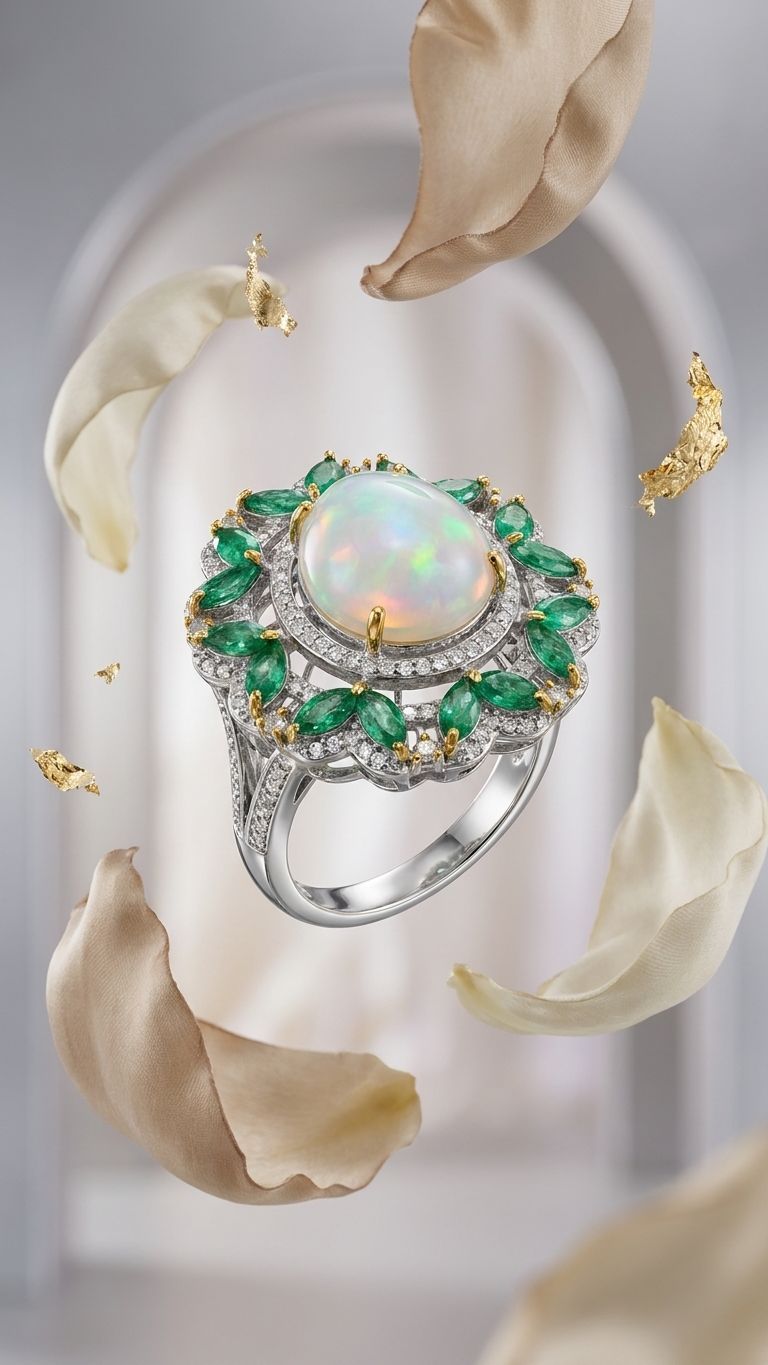 Emerald White opal Ring view 3 — Rings in 92.5 Sterling Silver