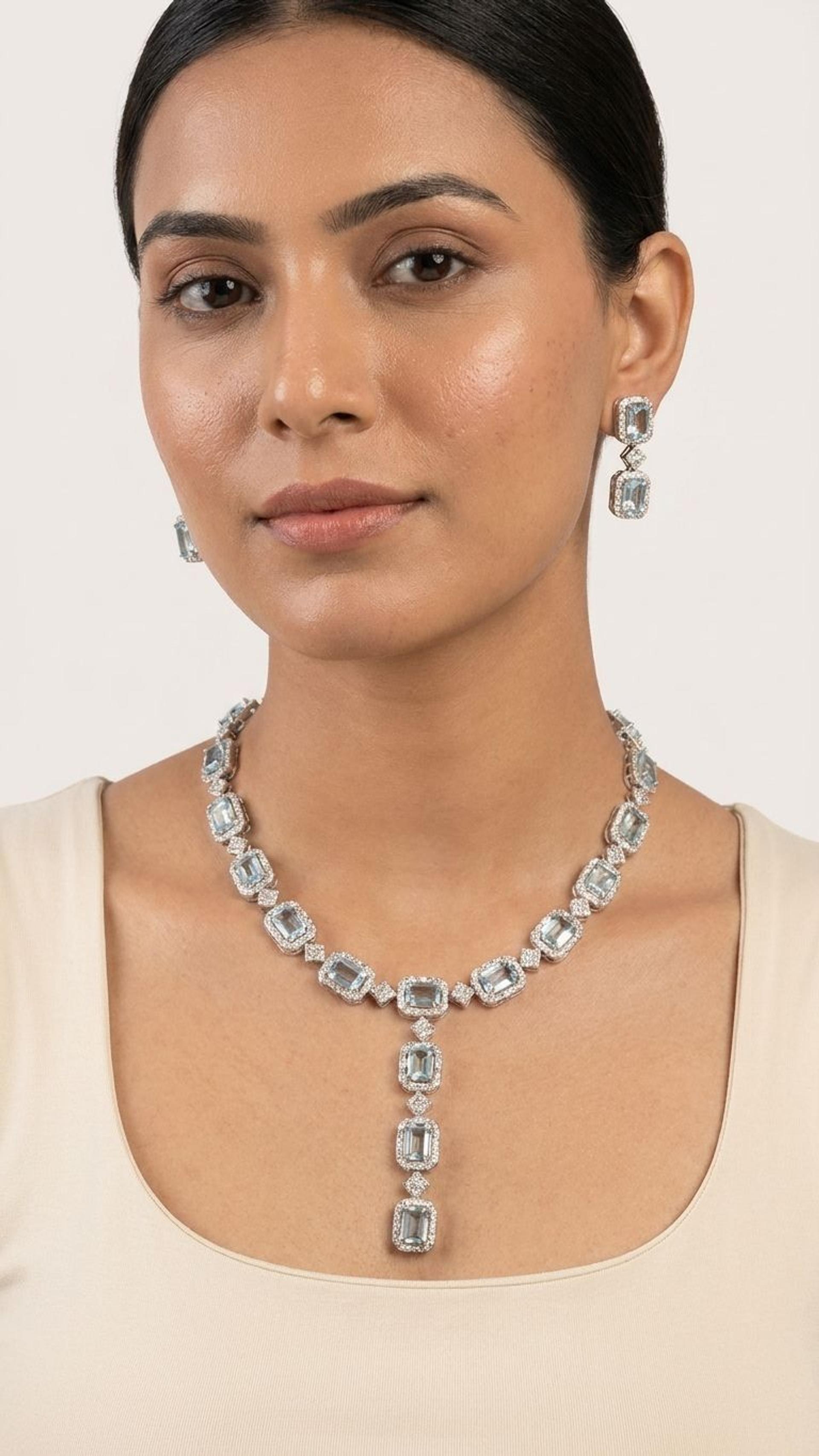 Aquamarine Aquamarine Necklace in 92.5 Sterling Silver — Surya Jewellers Jaipur