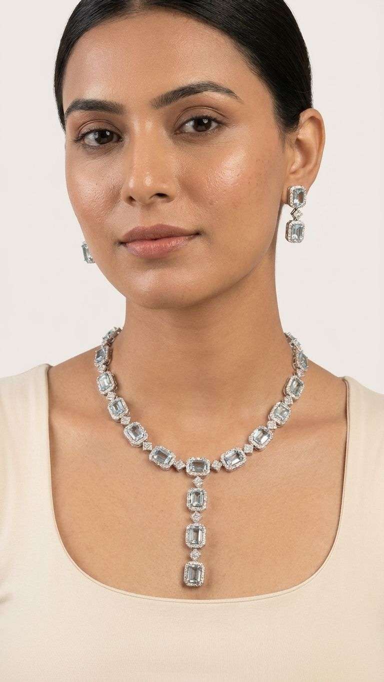 Aquamarine Necklace in 92.5 sterling silver by Surya Jewellers Jaipur