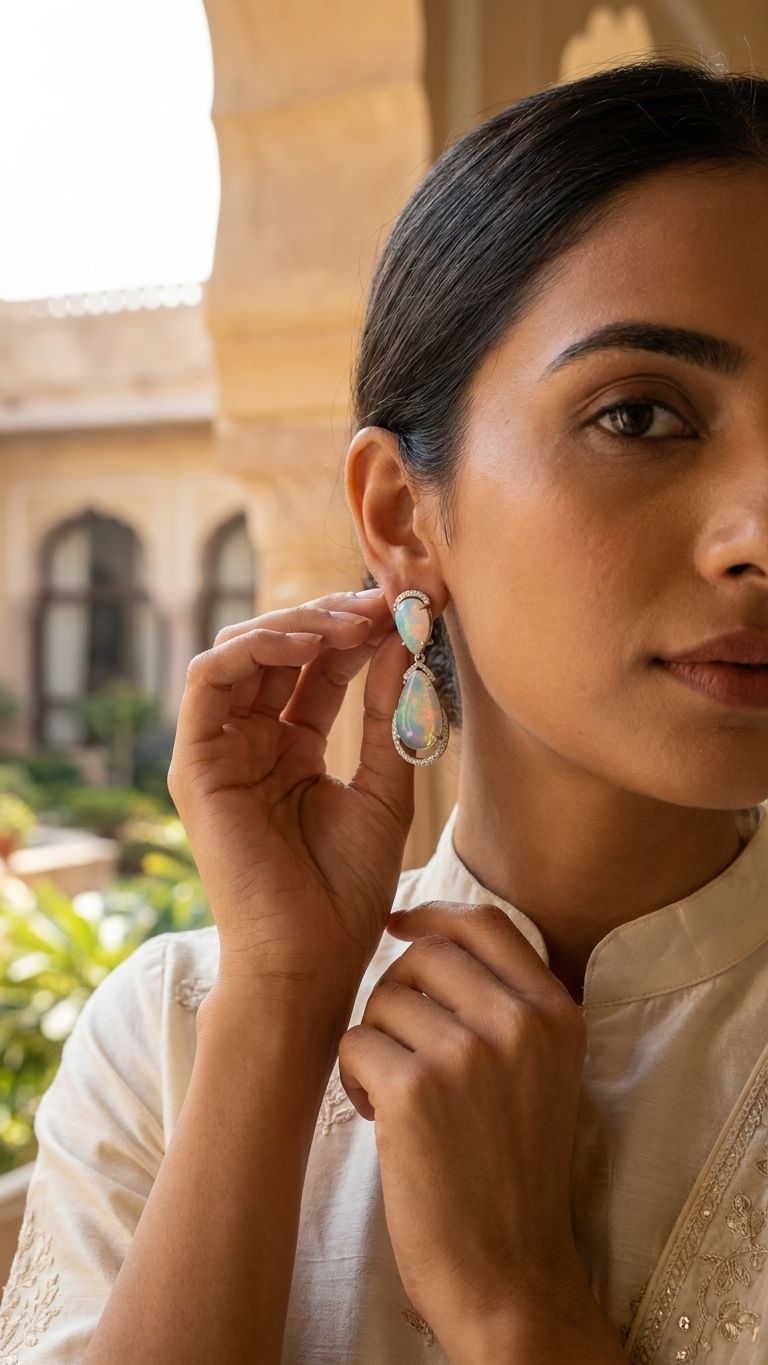 Opal Earrings view 2 — Earrings in 92.5 Sterling Silver