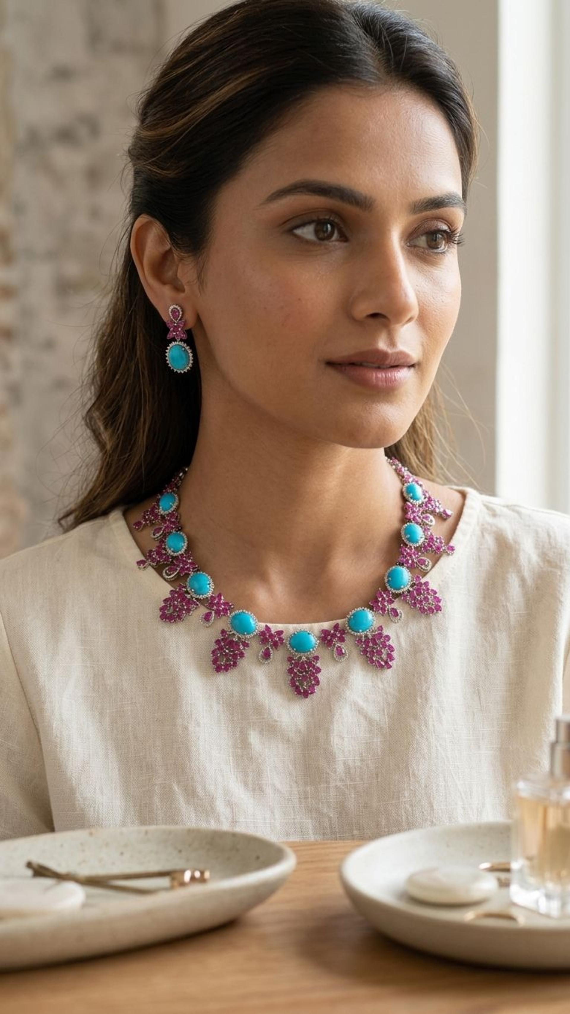 Ruby Natural ruby Turquoise Necklace — 92.5 Sterling Silver