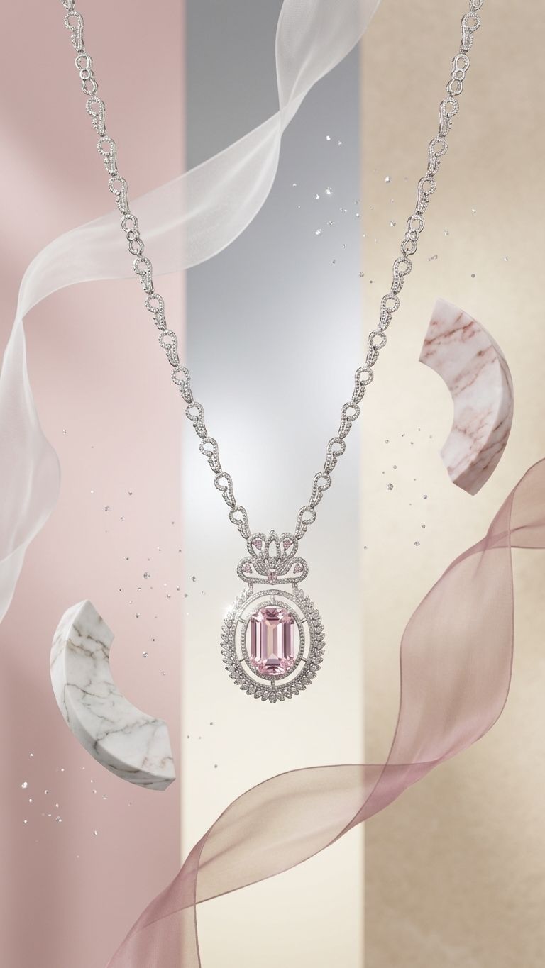 Kunzait Shapphire Necklace view 4 — Necklaces in 92.5 Sterling Silver