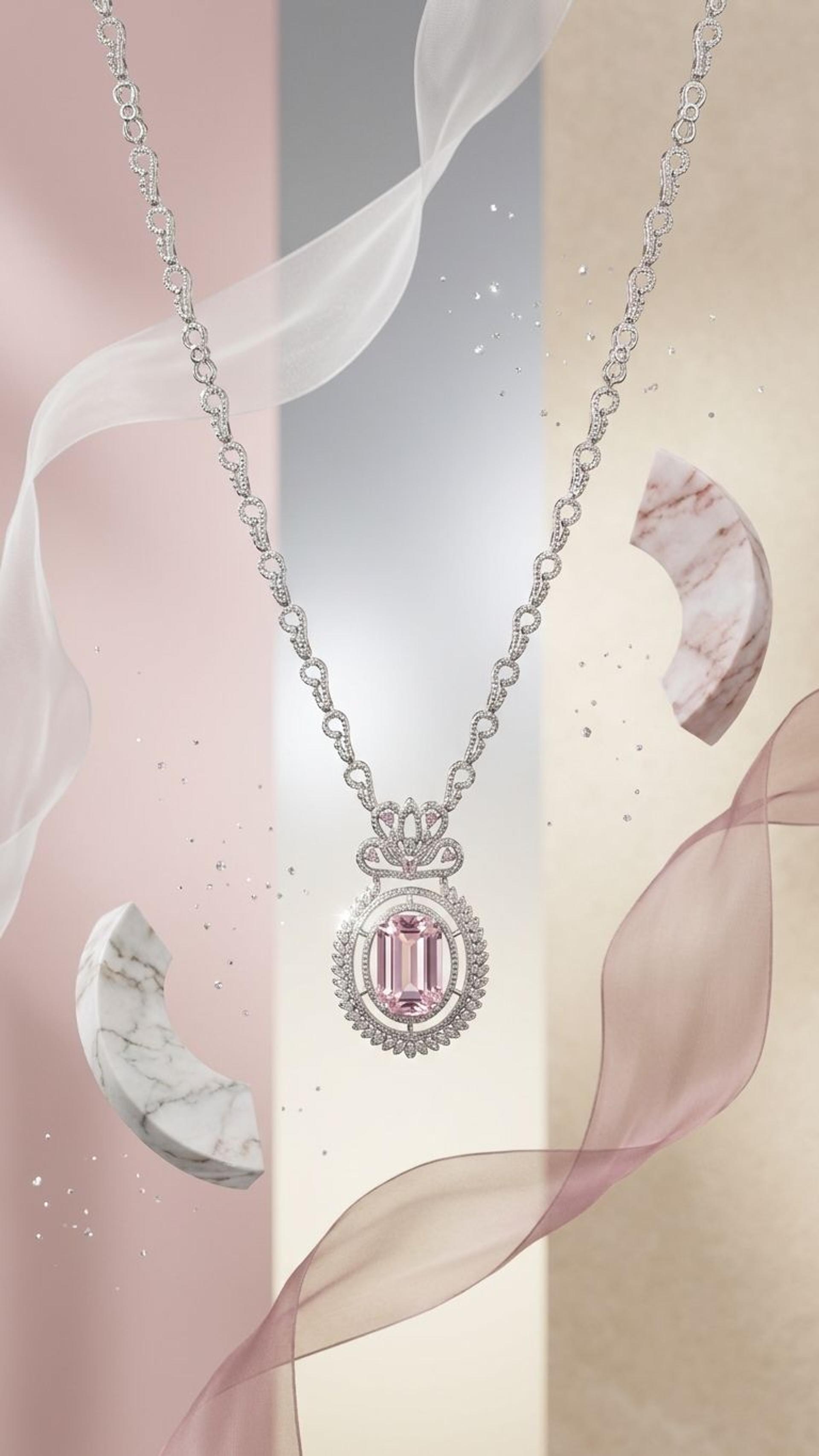 Kunzite Sapphire Necklace view 4 — Necklaces in 92.5 Sterling Silver