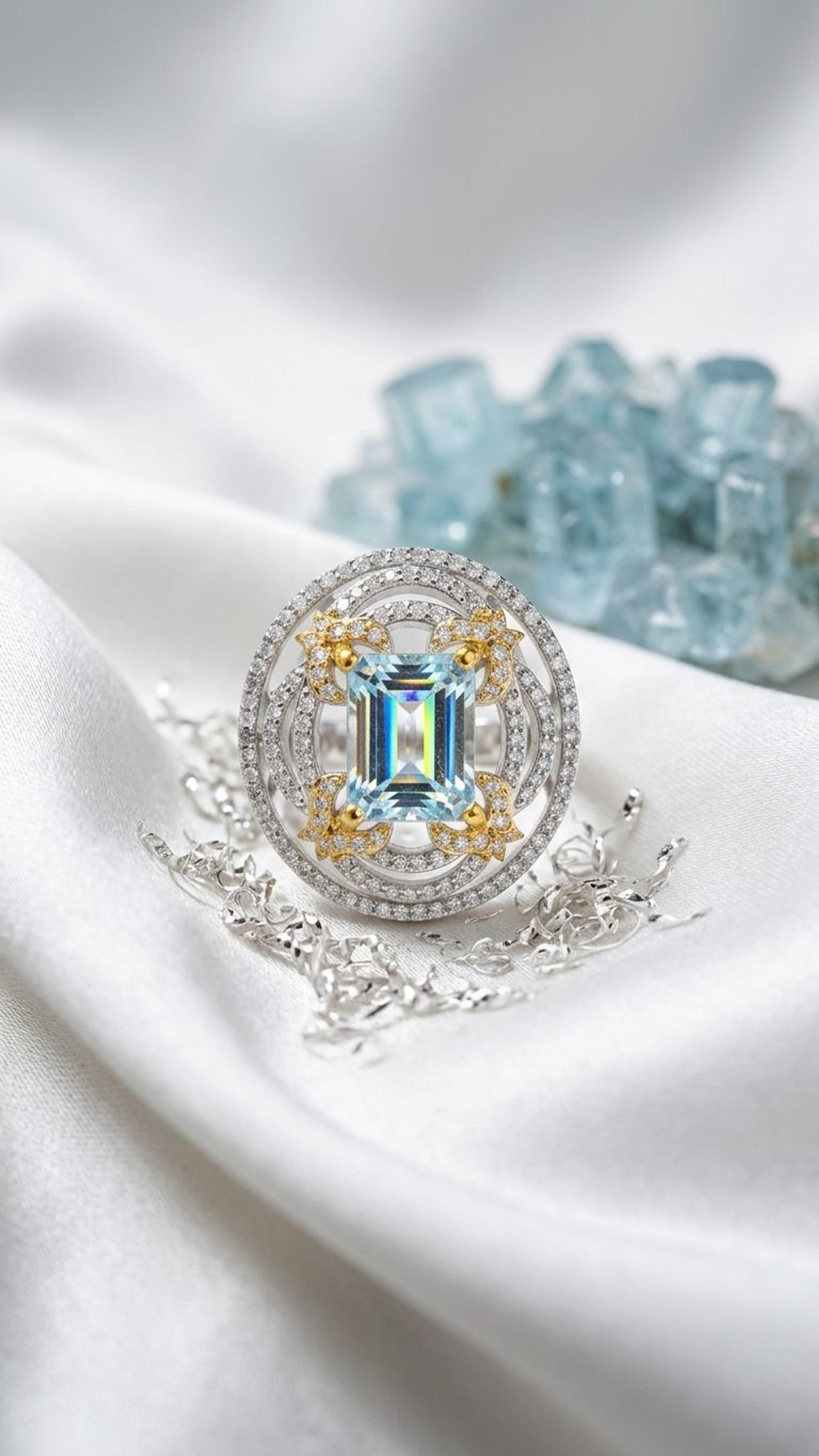 Aquamarine Ring view 3 — Rings in 92.5 Sterling Silver