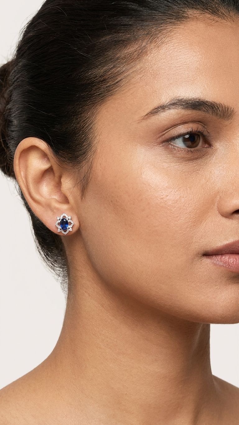 Blue Sapphire Stud view 2 — Studs in 92.5 Sterling Silver