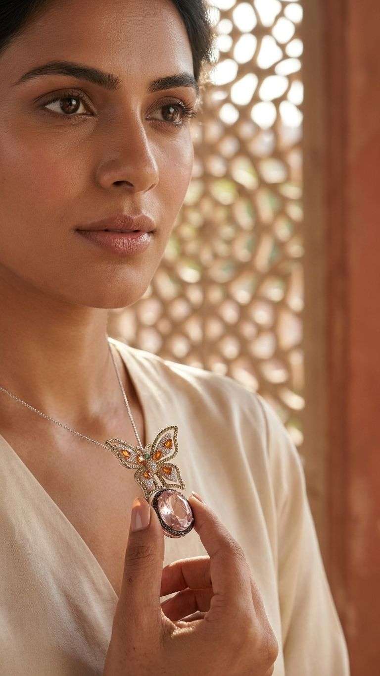 Morganite Stone Orange Sapphire Pendant in 92.5 sterling silver by Surya Jewellers Jaipur