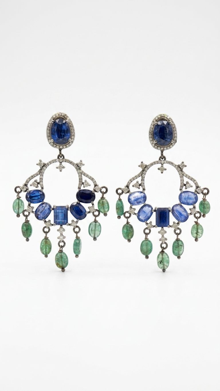 Emerald Kyanite Earrings view 3 — Earrings in 92.5 Sterling Silver
