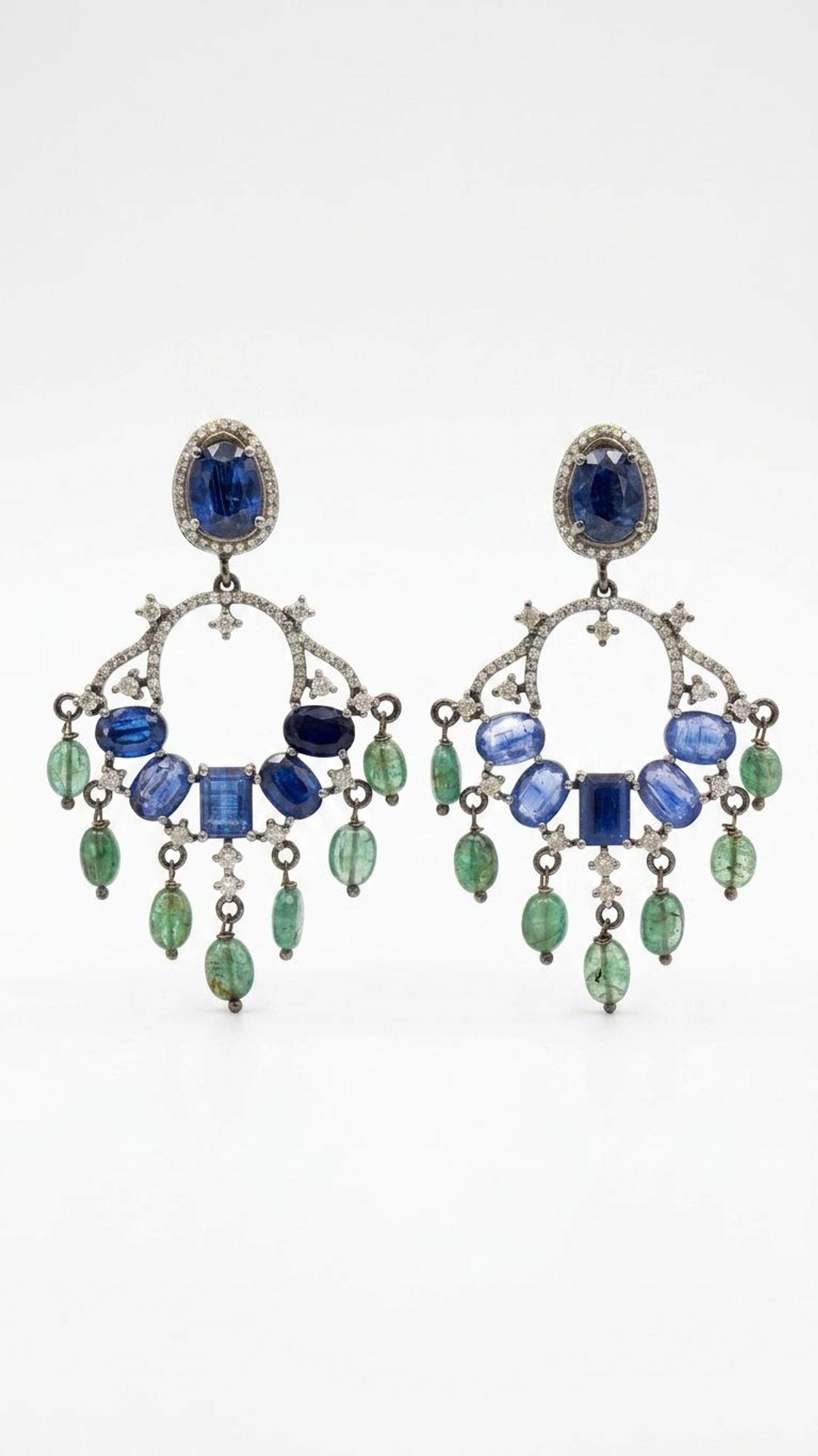 Emerald Kyanite Earrings view 3 — Earrings in 92.5 Sterling Silver