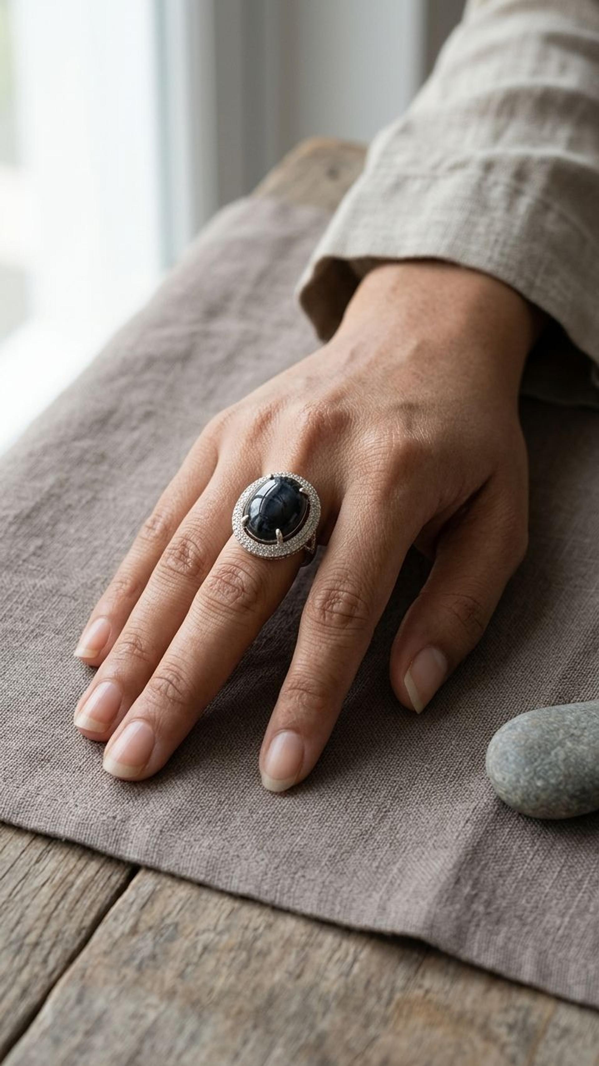 Star Blue Sapphire Ring view 3 — Rings in 92.5 Sterling Silver