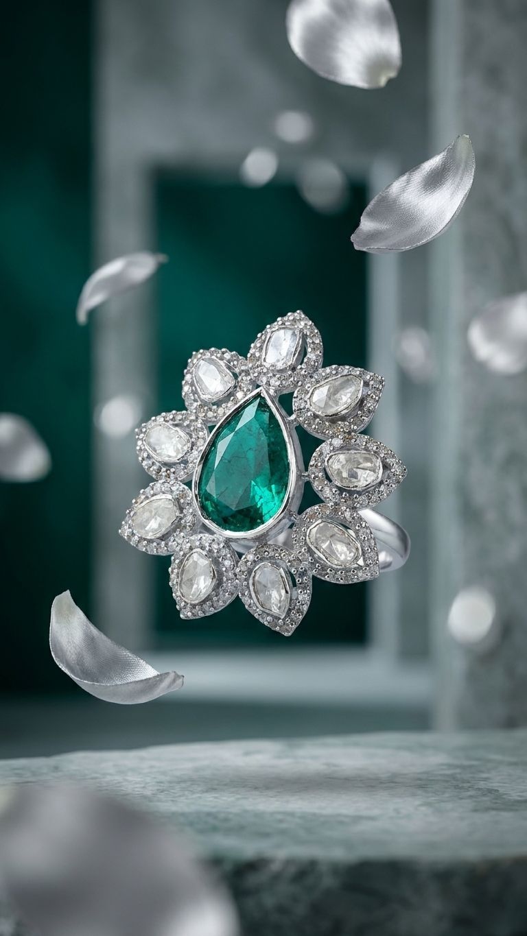 Diamond Polki Ring view 3 — Rings in 92.5 Sterling Silver
