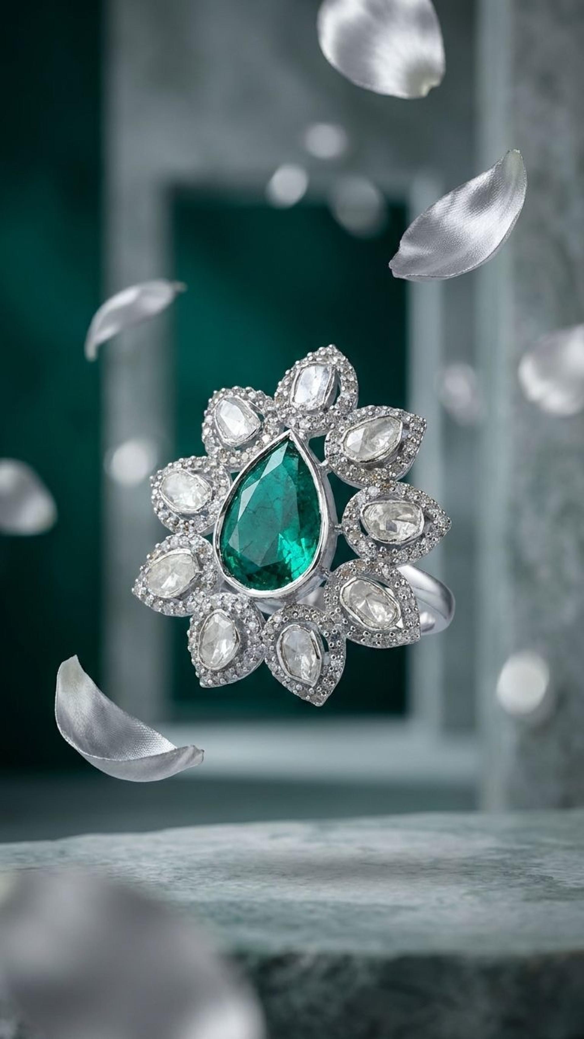 Diamond Polki Ring view 3 — Rings in 92.5 Sterling Silver