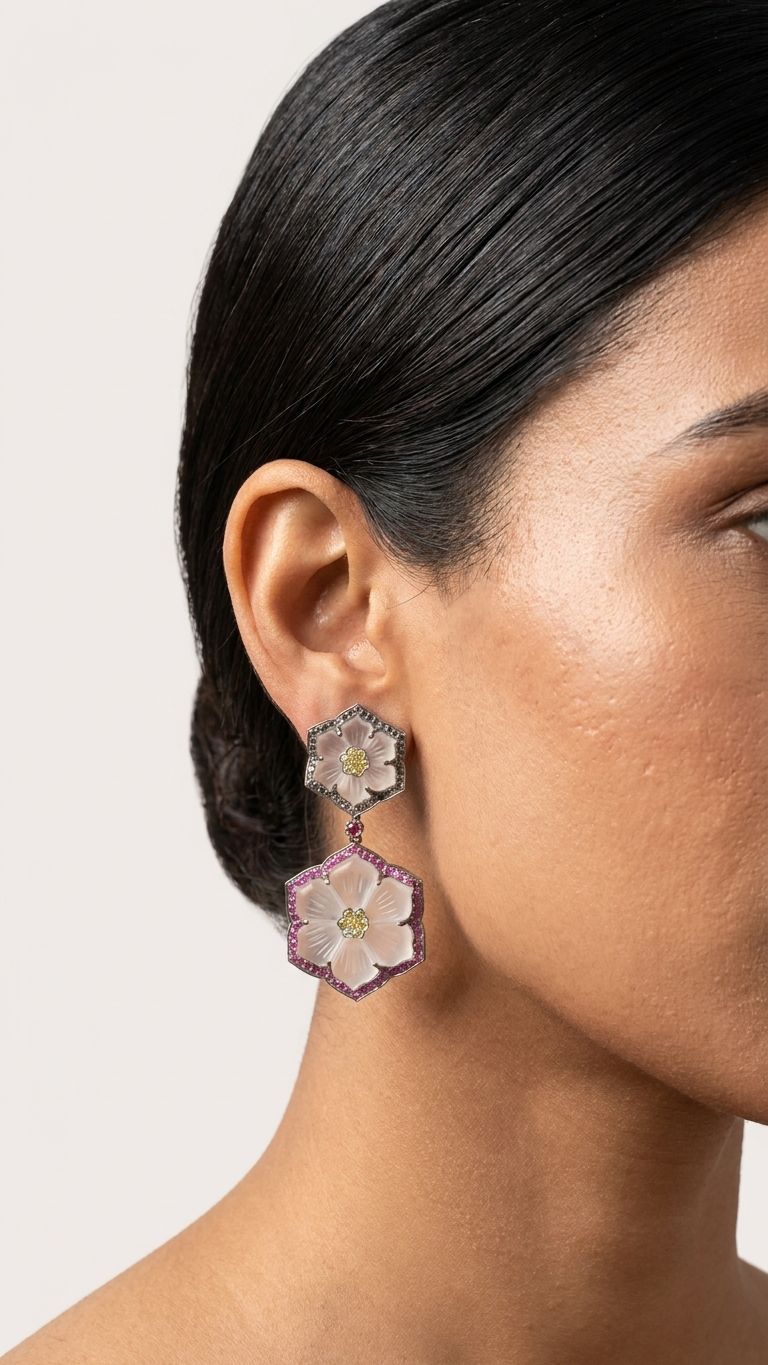 Crystal Ruby Earrings view 2 — Earrings in 92.5 Sterling Silver