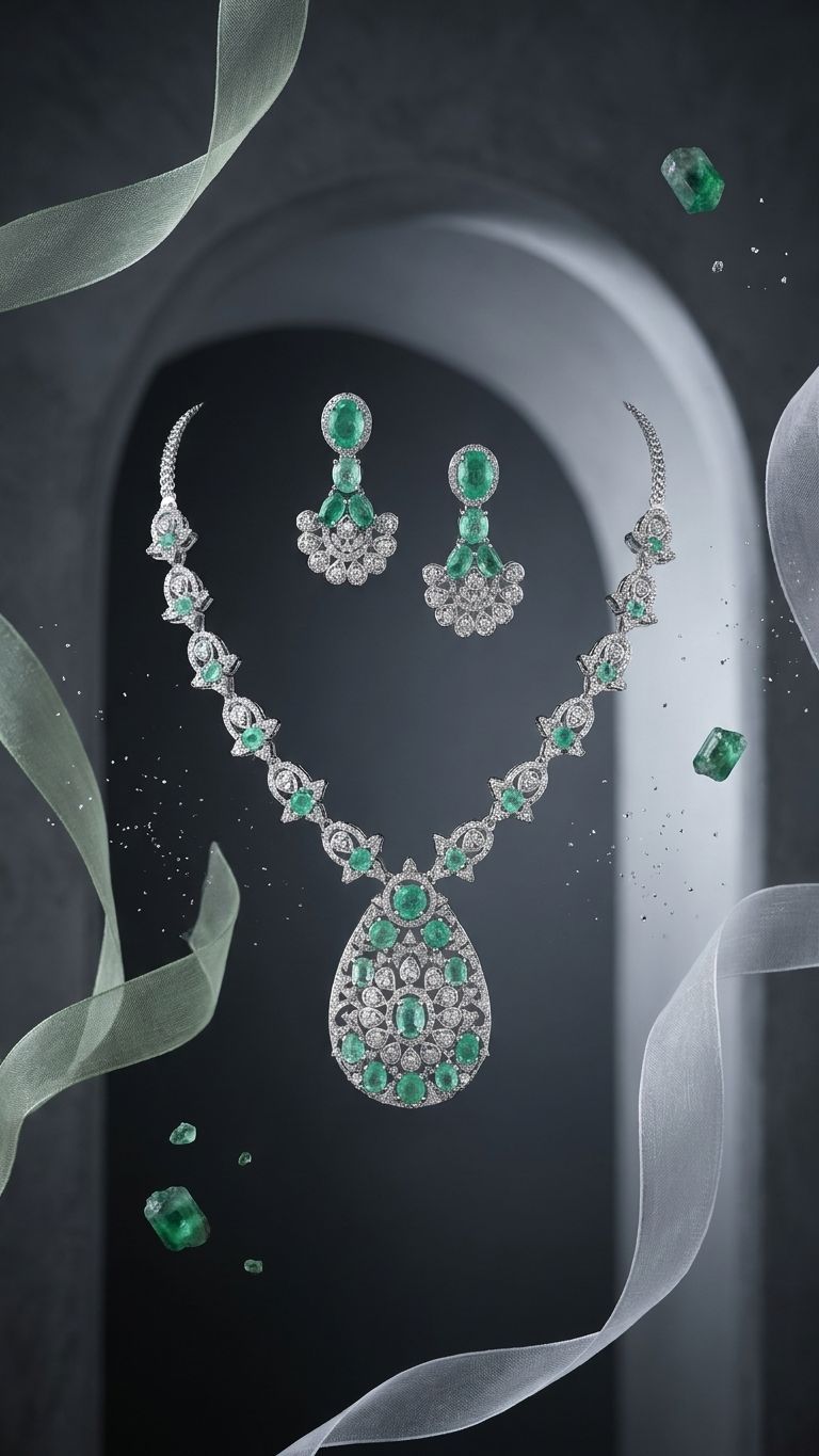 Emerald Necklace view 3 — Necklaces in 92.5 Sterling Silver