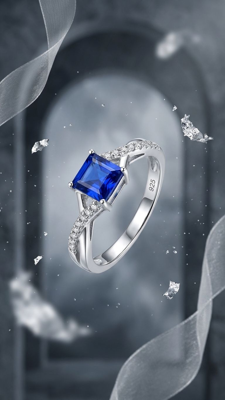 Blue Sapphire Ring view 2 — Rings in 92.5 Sterling Silver