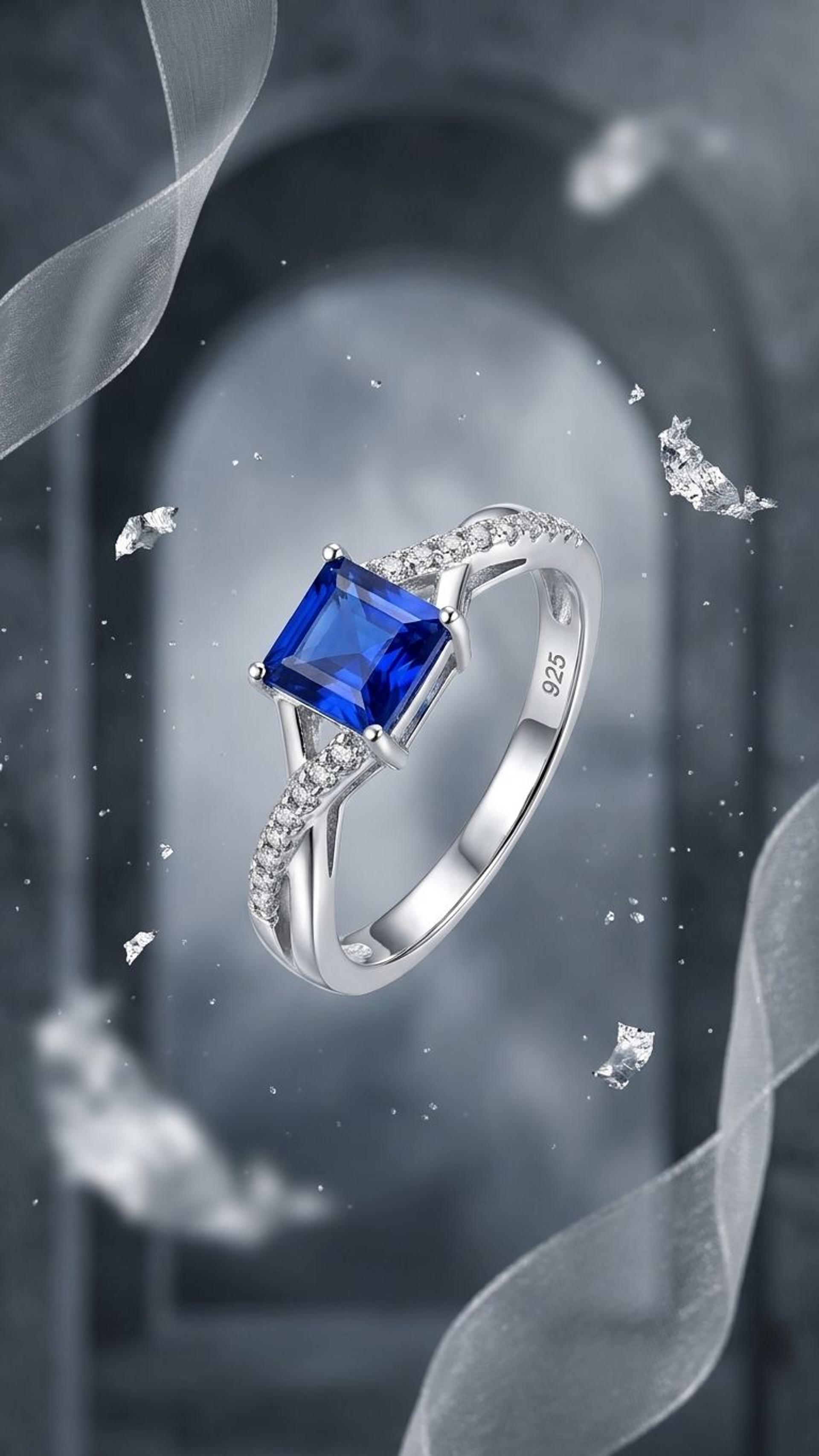 Blue Sapphire Ring view 2 — Rings in 92.5 Sterling Silver
