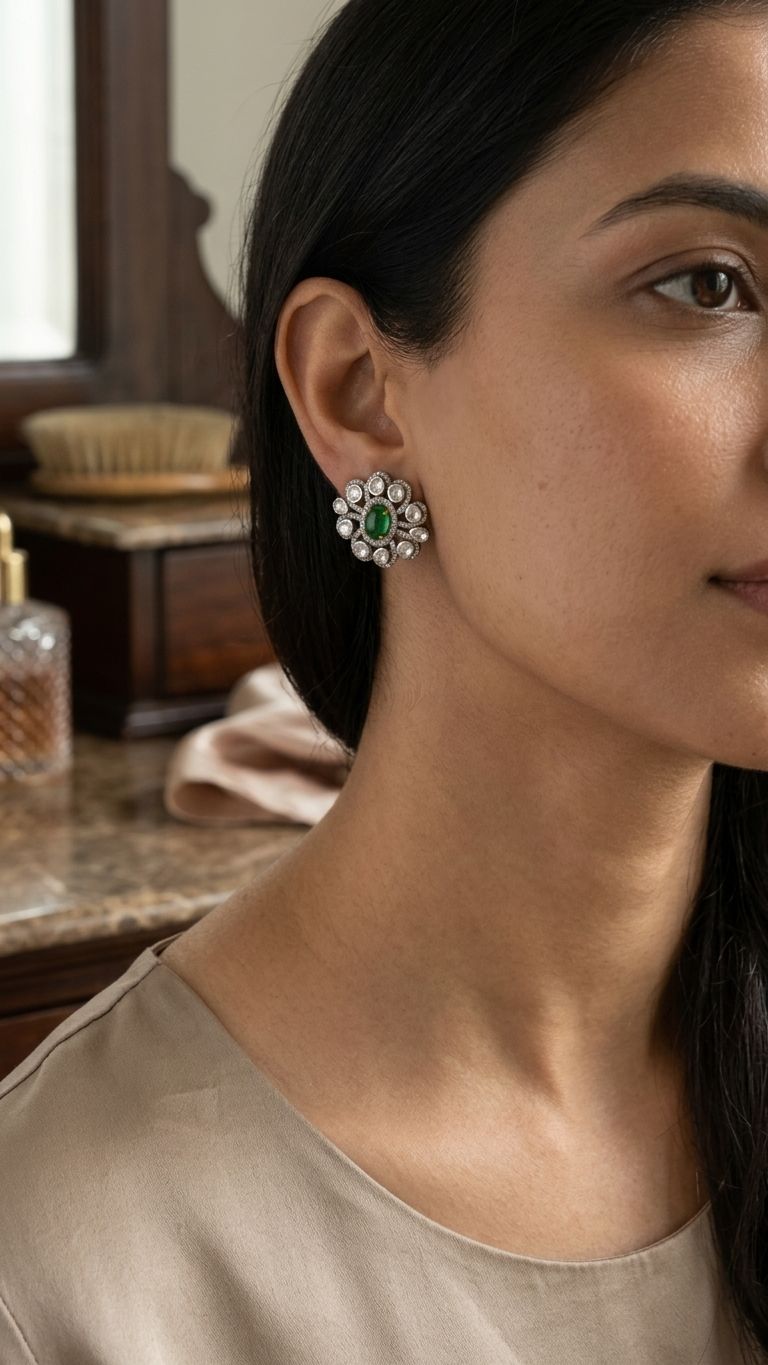 Emerald Stud view 3 — Studs in 92.5 Sterling Silver
