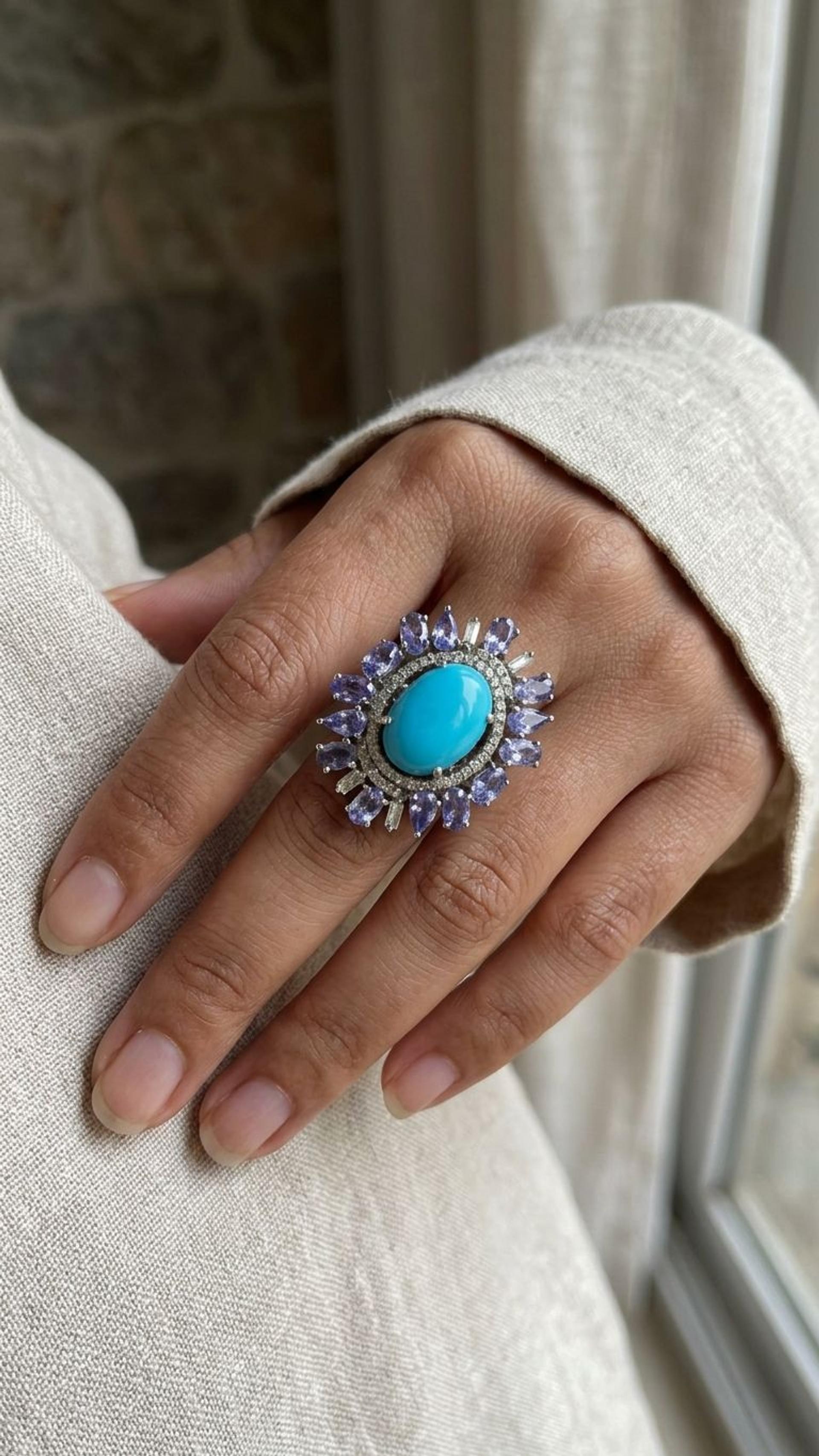 Turquoise Tanzanite Ring view 3 — Rings in 92.5 Sterling Silver
