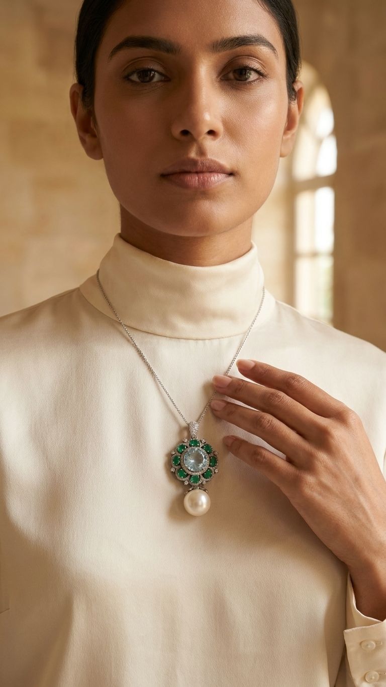 Aquamarine Emerald Pendant view 2 — Pendants in 92.5 Sterling Silver