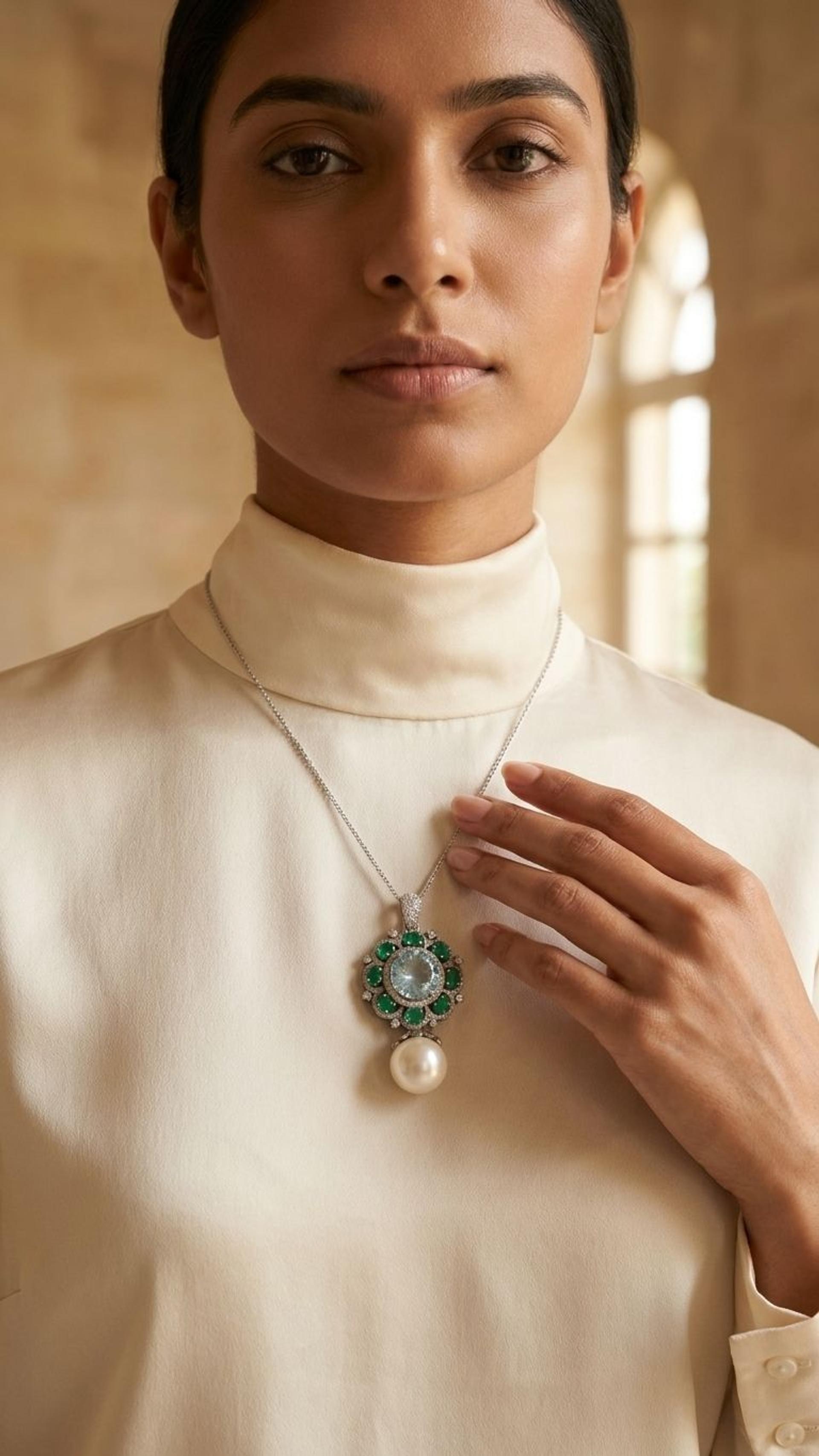 Aquamarine Emerald Pendant view 2 — Pendants in 92.5 Sterling Silver