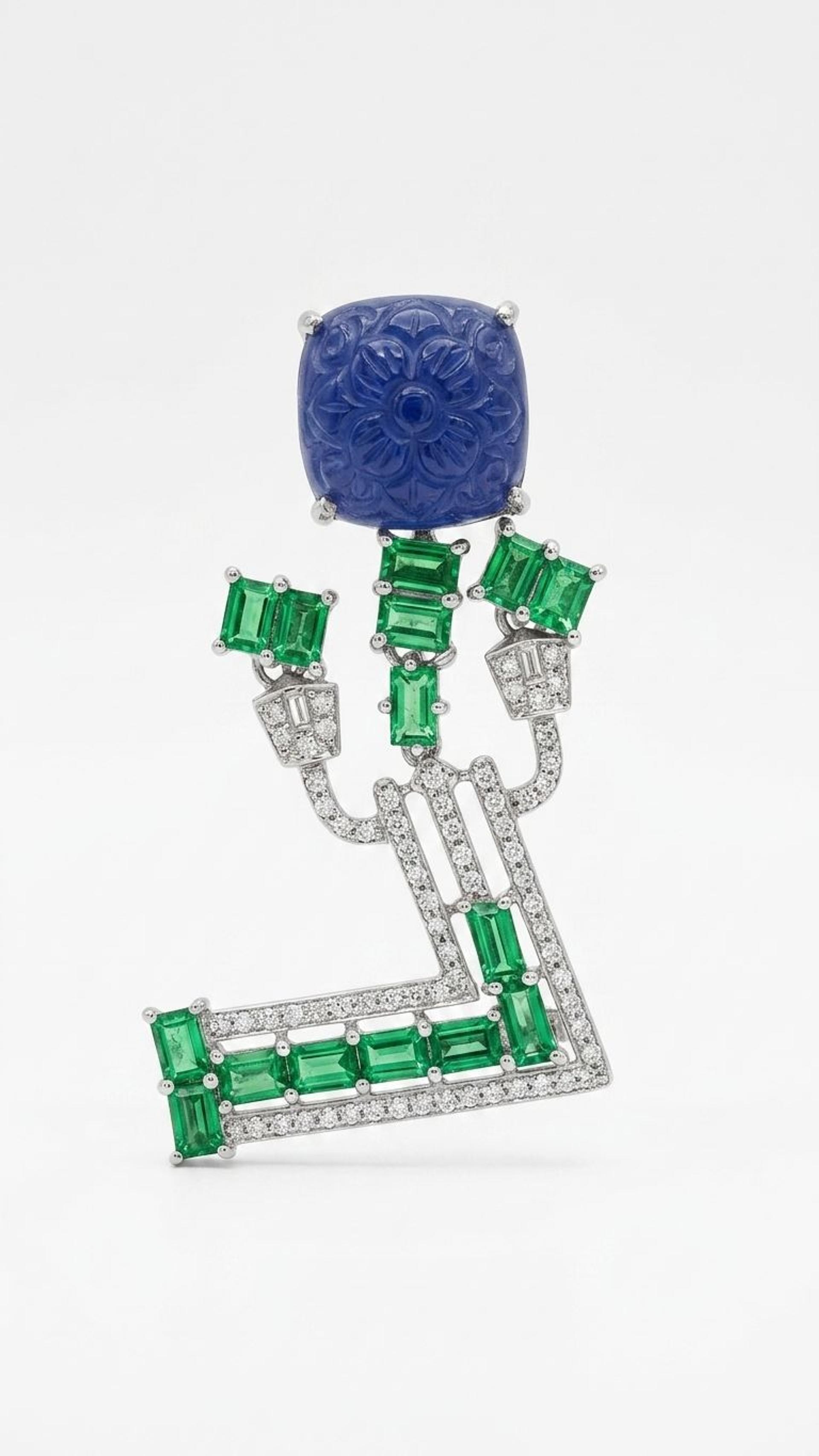 Tanzanite Tsavorite Brooch view 4 — Brooches in 92.5 Sterling Silver