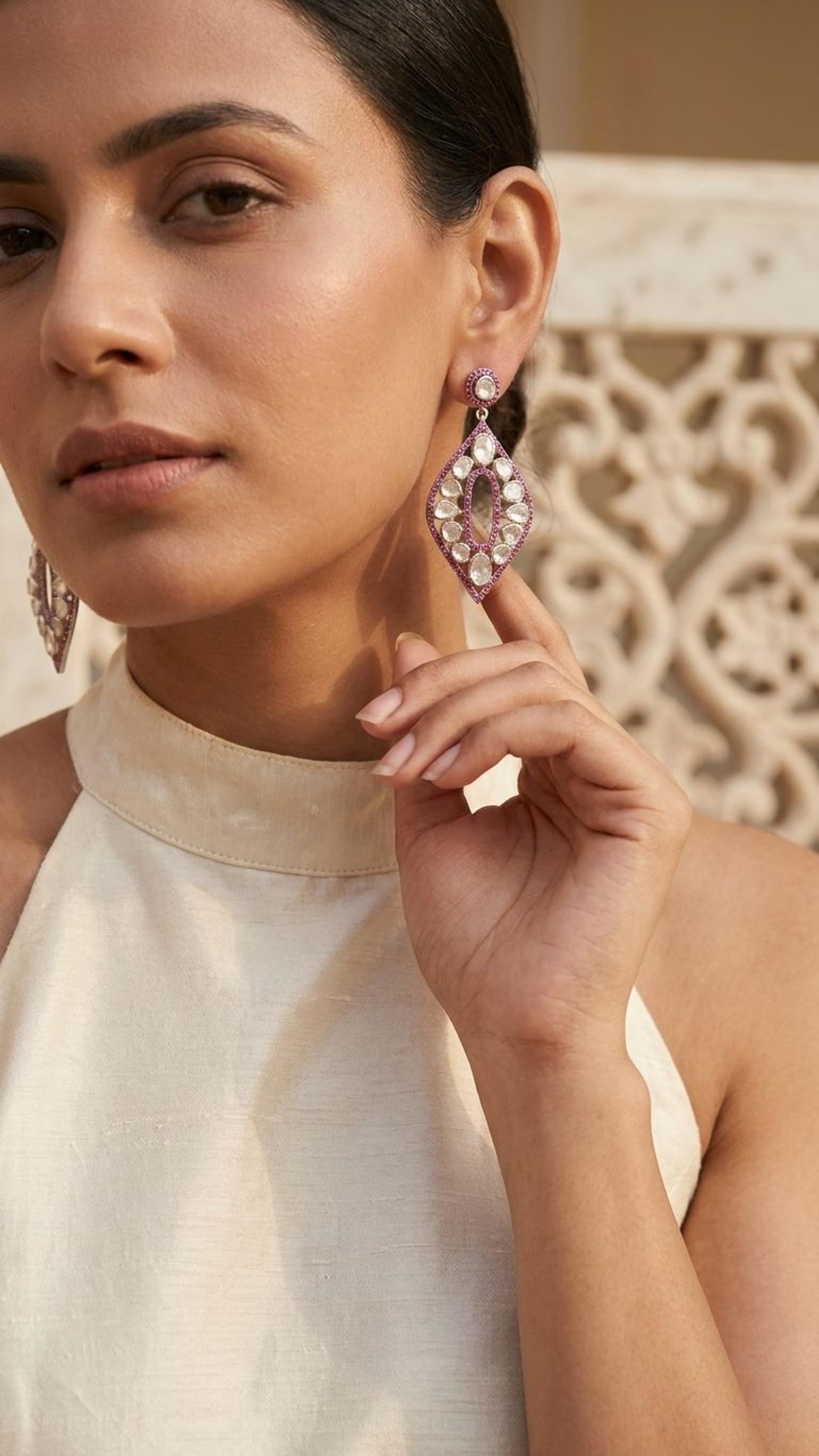 Ruby Earrings view 2 — Earrings in 92.5 Sterling Silver