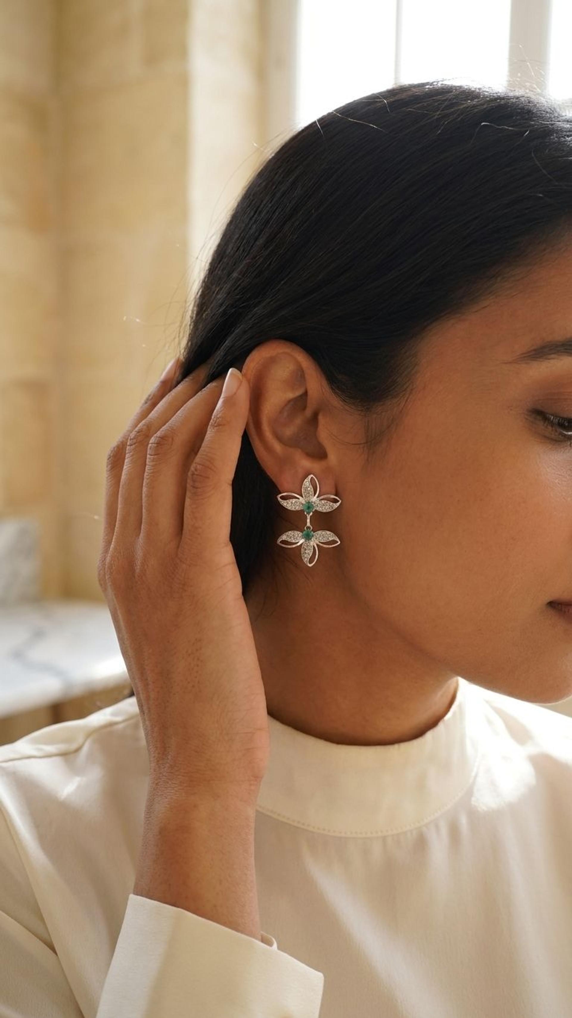 Emerald Earrings view 3 — Earrings in 92.5 Sterling Silver