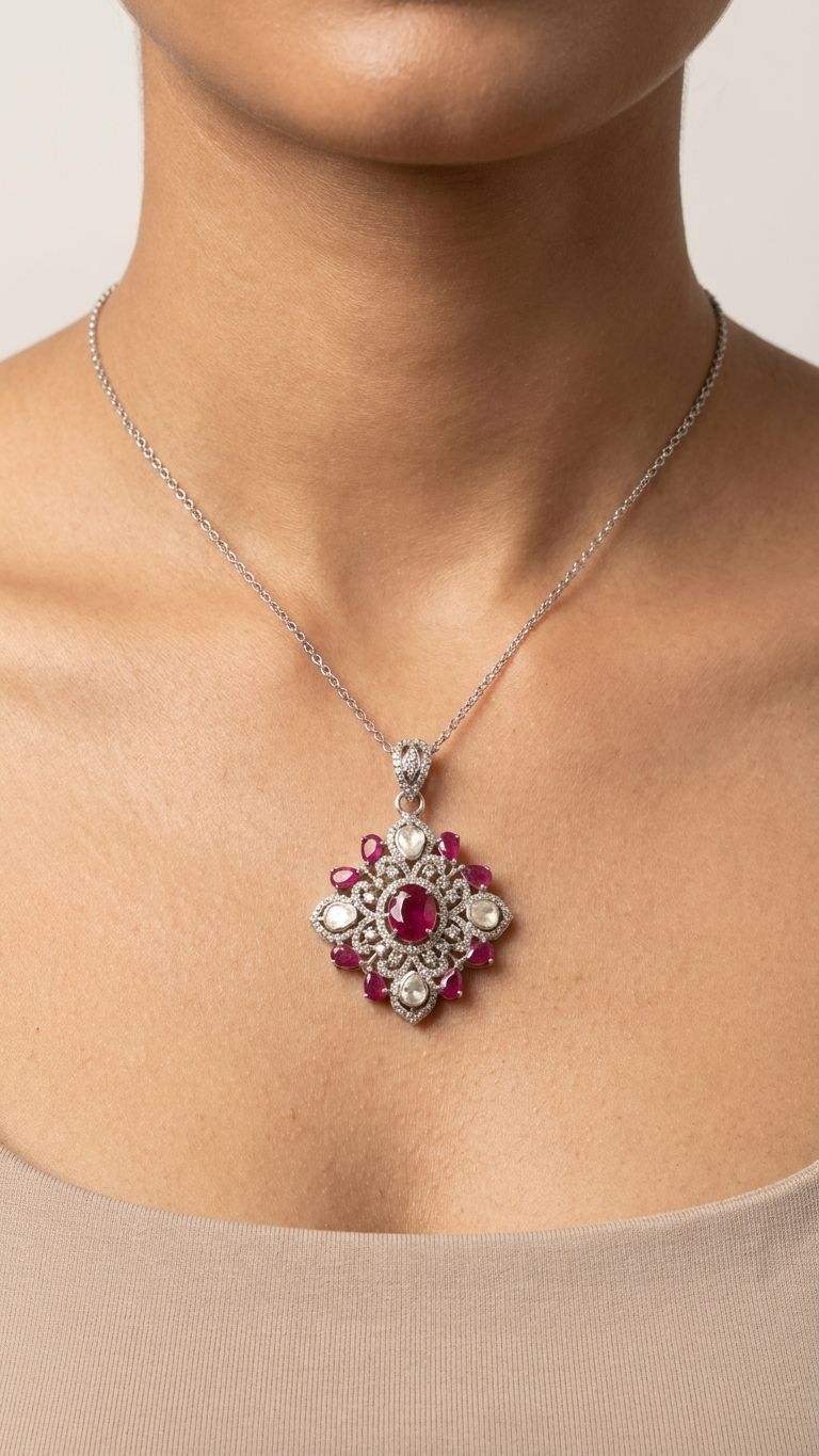 Ruby Pendant view 2 — Pendants in 92.5 Sterling Silver