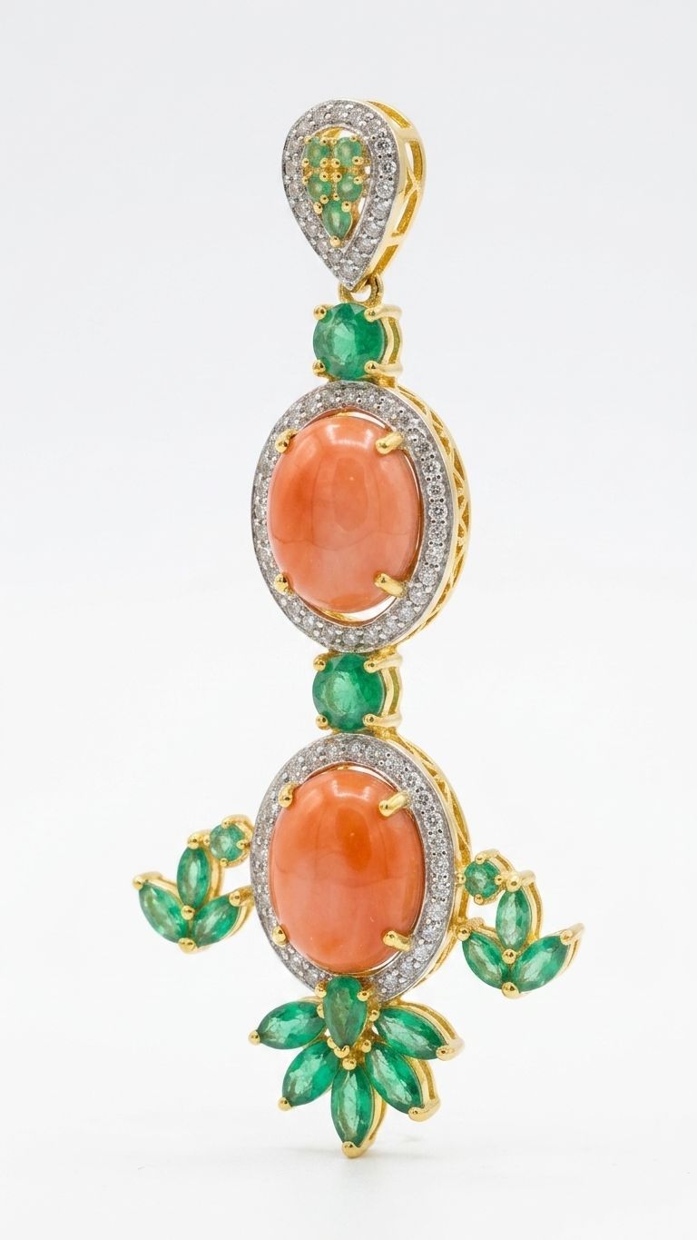 Coral Emerald Pendant view 2 — Pendants in 92.5 Sterling Silver
