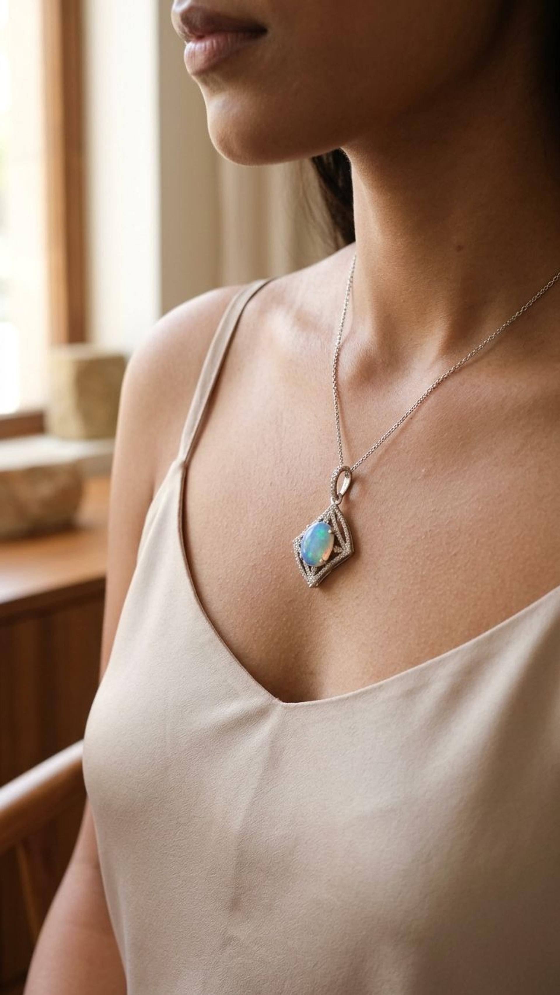 Opal Opal Pendant in 92.5 Sterling Silver — Surya Jewellers Jaipur