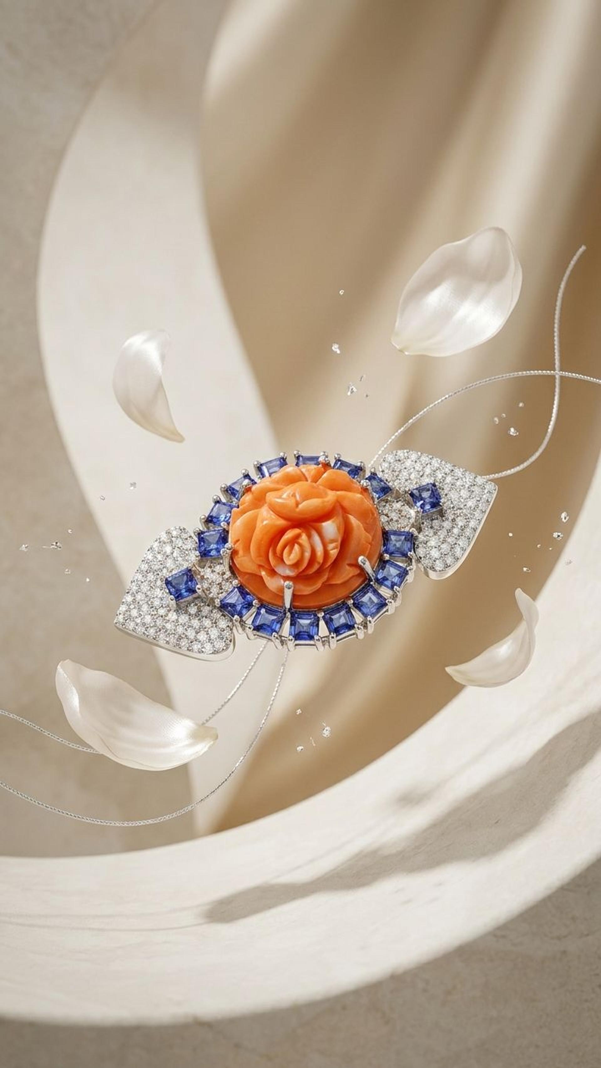 Coral Flower Tanzanite Brooch view 3 — Brooches in 92.5 Sterling Silver
