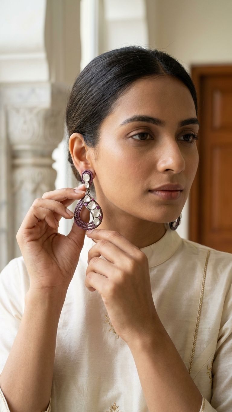 Ruby Earrings view 3 — Earrings in 92.5 Sterling Silver