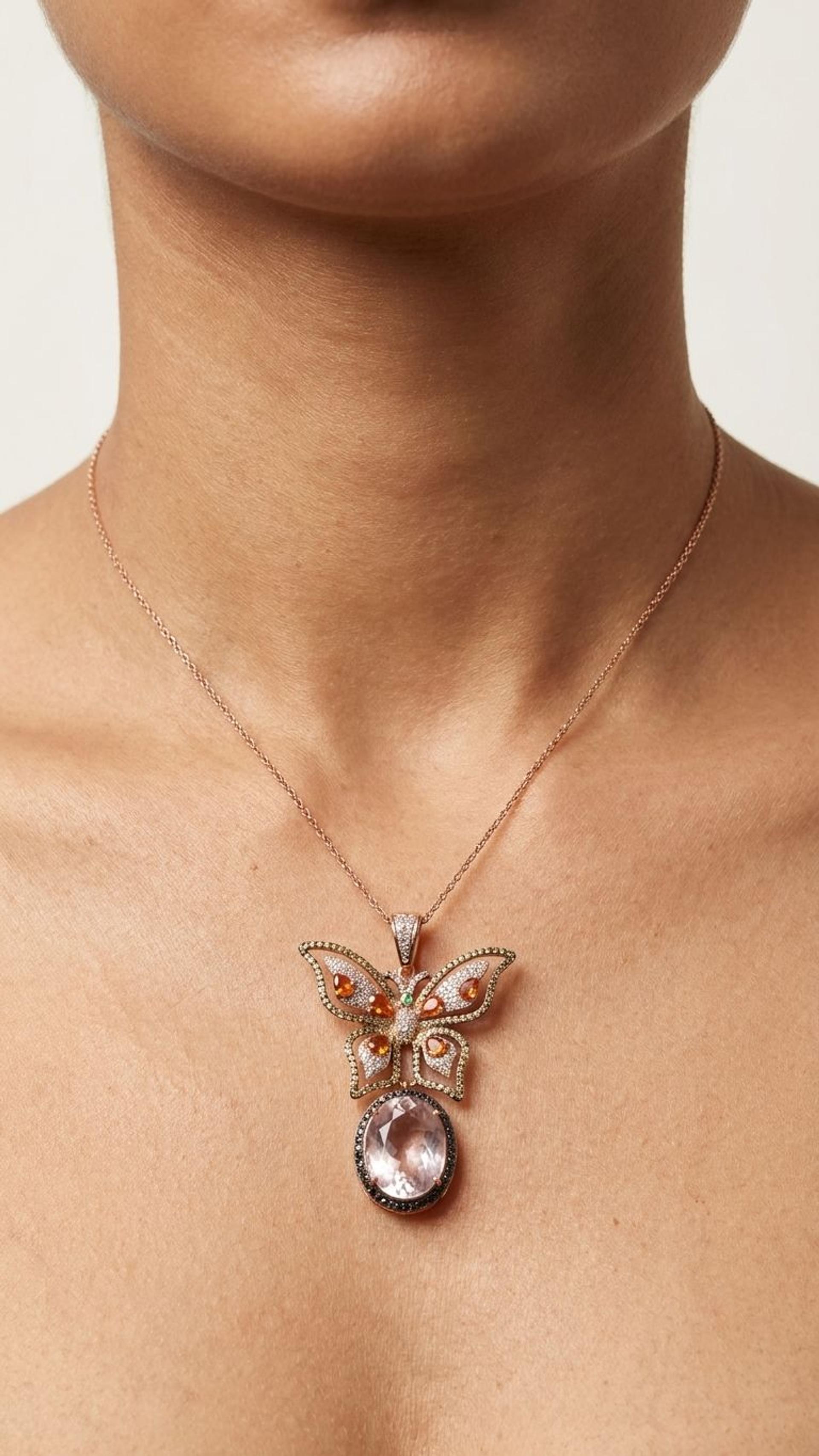 Morganite Stone Orange Sapphire Pendant view 4 — Pendants in 92.5 Sterling Silver