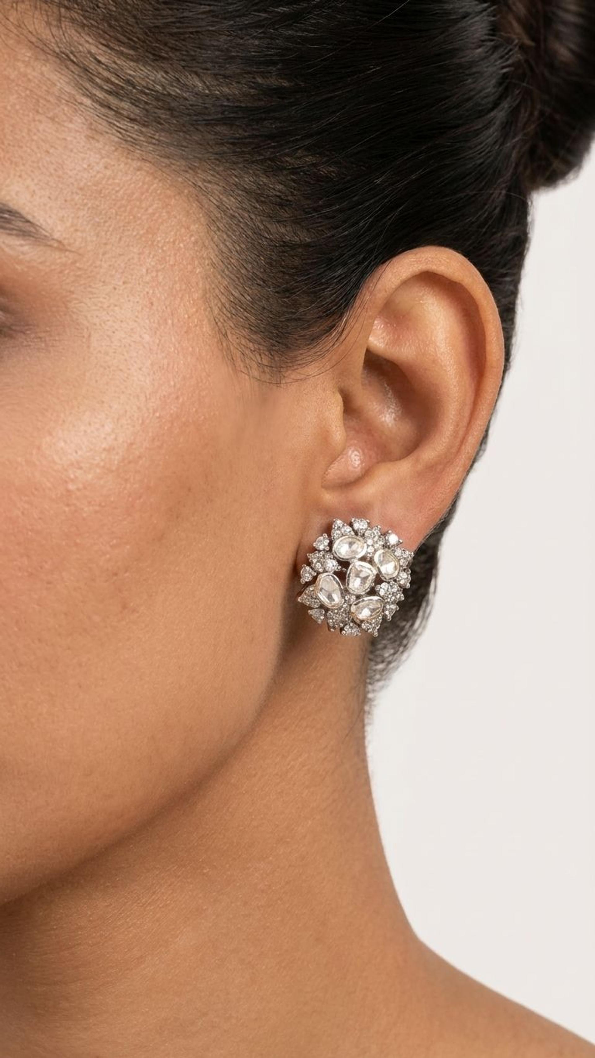Diamond Polki Stud view 3 — Studs in 92.5 Sterling Silver
