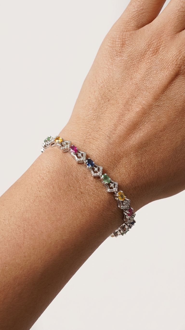 Multi Sapphire Bracelet view 4 — Bracelets in 92.5 Sterling Silver