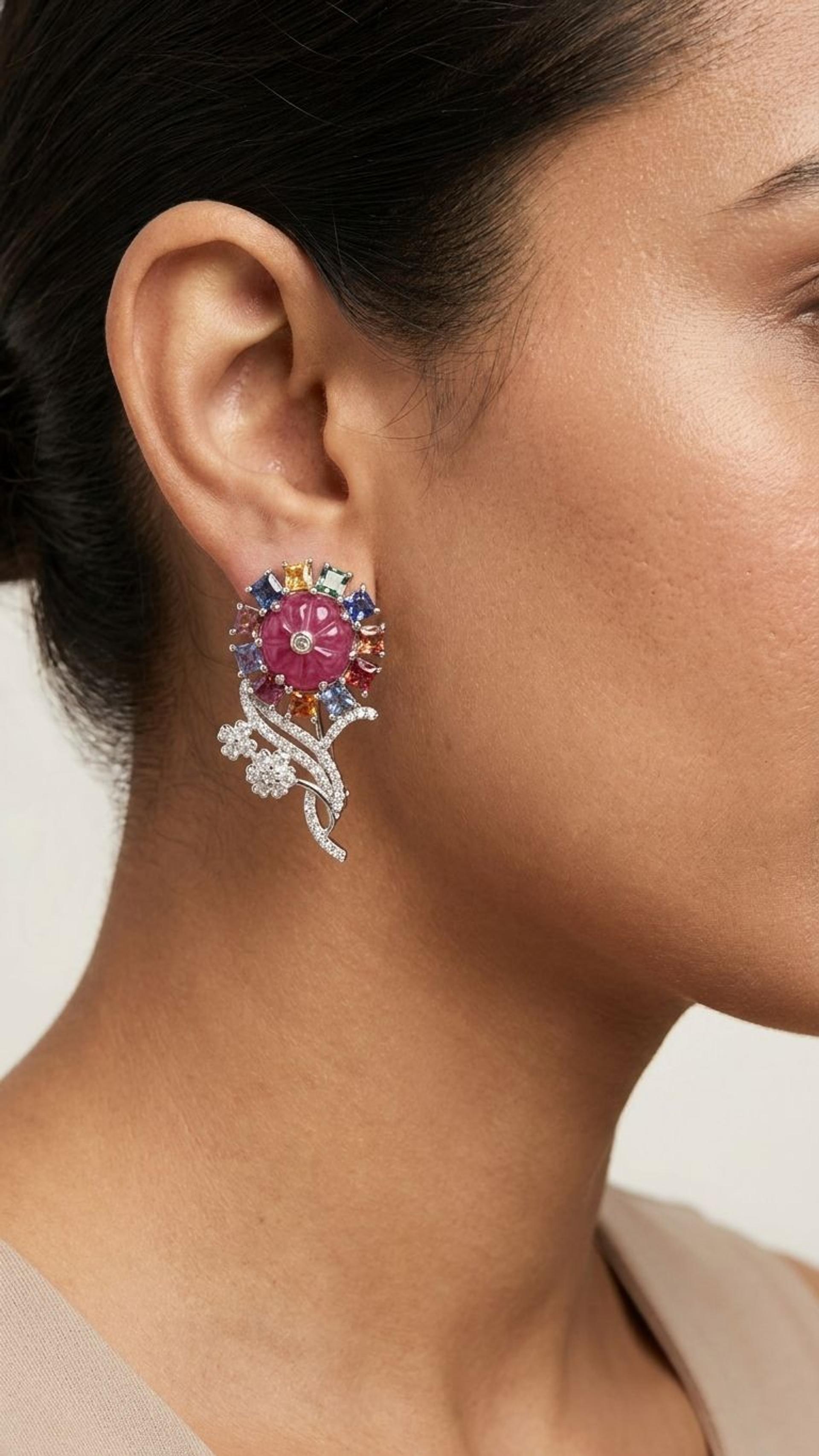 Multi Sapphire Ruby Carbeen Brooch view 4 — Brooches in 92.5 Sterling Silver
